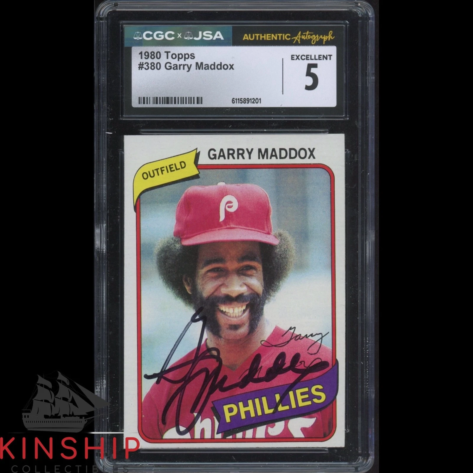 Garry Maddox signed 1980 Topps Trading Card 380 JSA CGC Slab Phillies Auto C5953