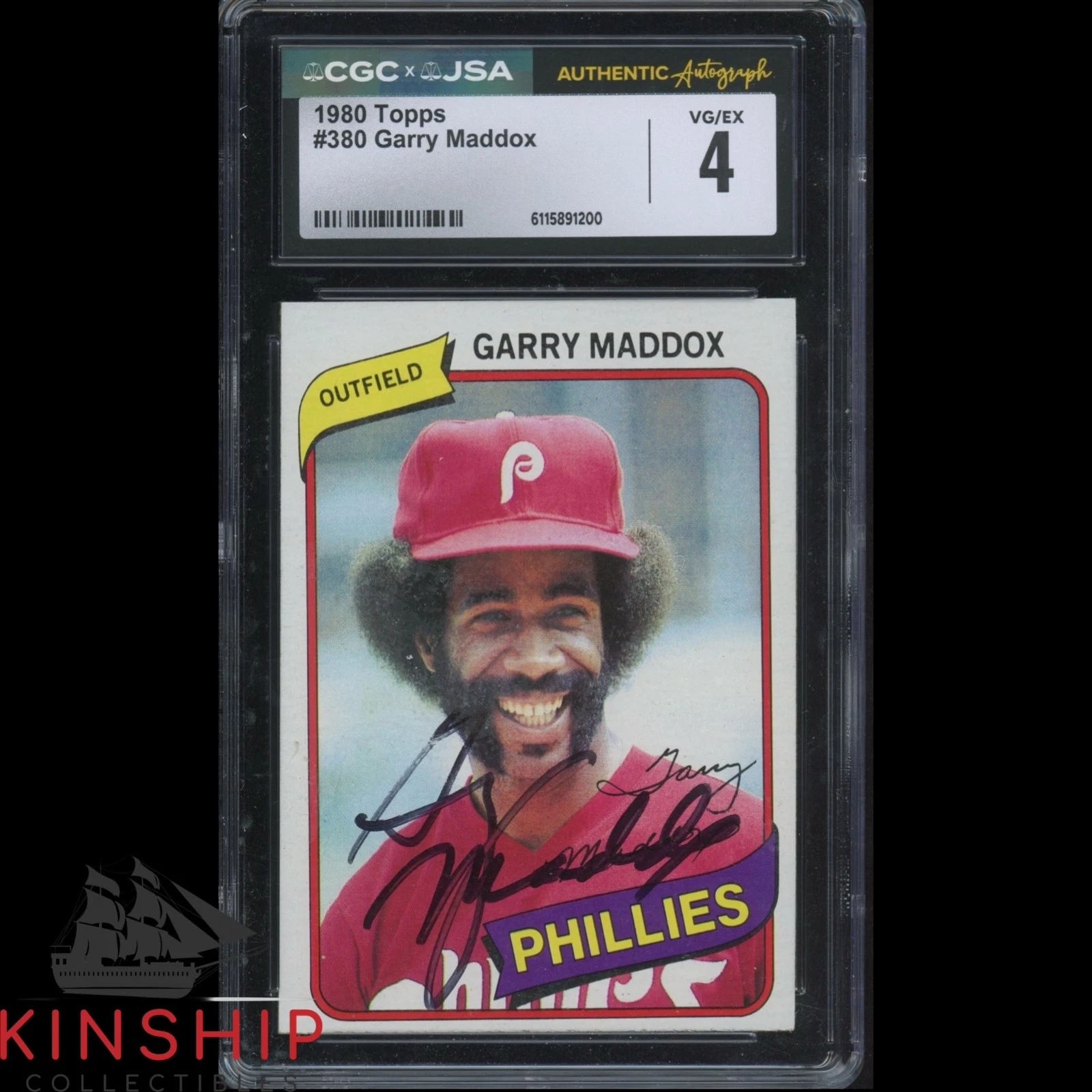 Garry Maddox signed 1980 Topps Trading Card 380 JSA CGC Slab Phillies Auto C5954