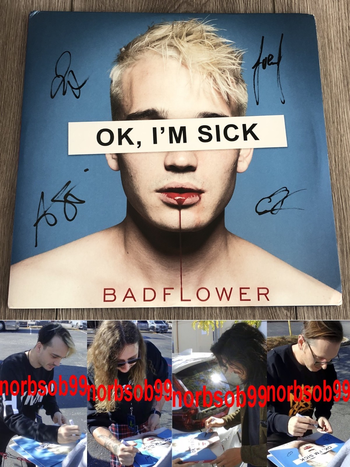 BADFLOWER JOSH KATZ +3 SIGNED AUTOGRAPH OK I'M SICK VINYL RECORD w/EXACT PROOF