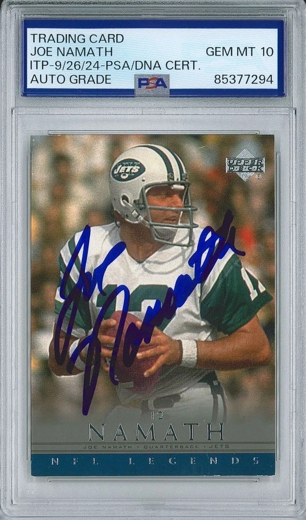 Joe Namath Signed 2000 Upper Deck Legends #JN Card PSA 85377294 GEM MINT 10 AUTO