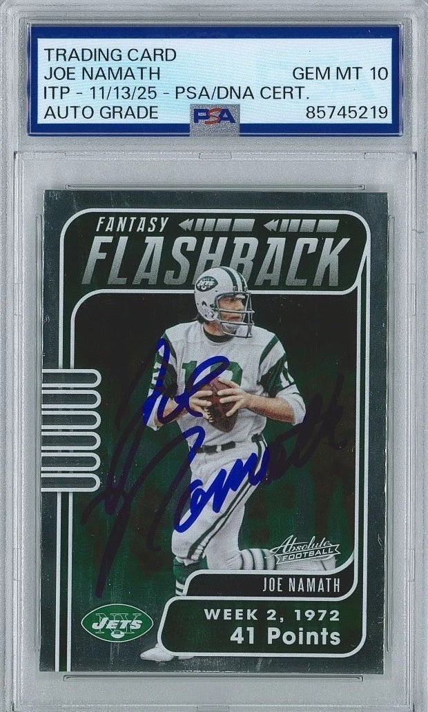 Joe Namath Signed 2020 Panini Absolute #FF-JN Card PSA 85745219 GEM MINT 10 AUTO