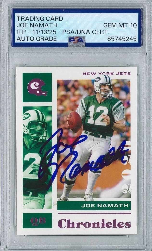 Joe Namath Signed 2022 Panini Chronicles Draft Picks #75 Pink PSA 10 AUTO GRADE