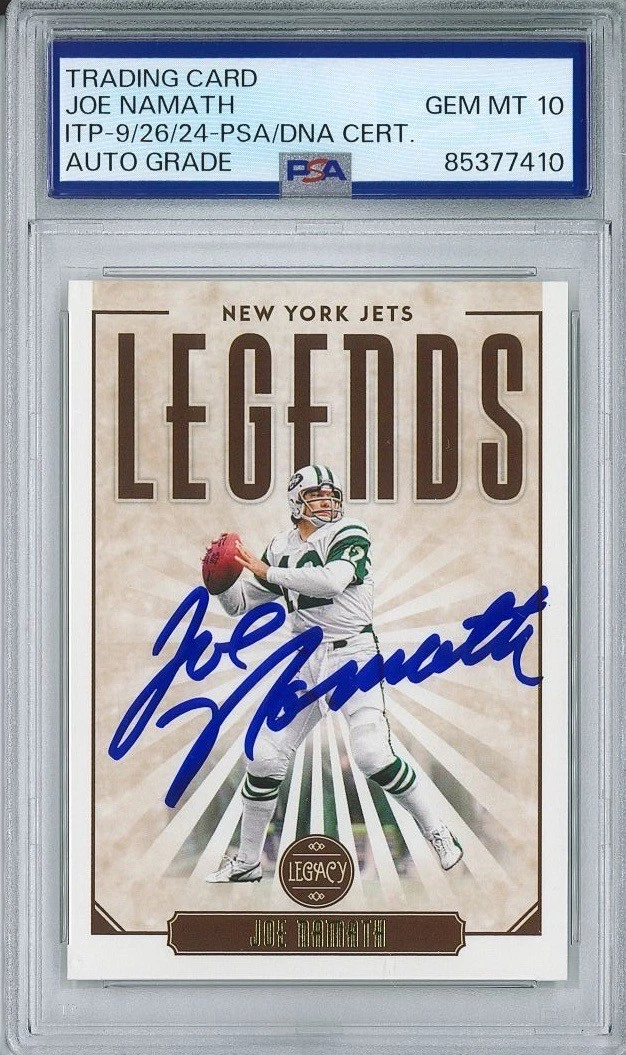 Joe Namath Signed 2020 Panini Legacy #119 Card PSA 85377410 GEM MINT 10 AUTO