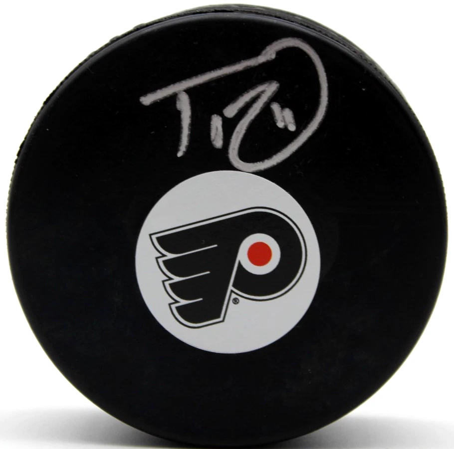 Trevor Zegras Signed Philadelphia Flyers Logo Puck w/Beckett COA BW54116