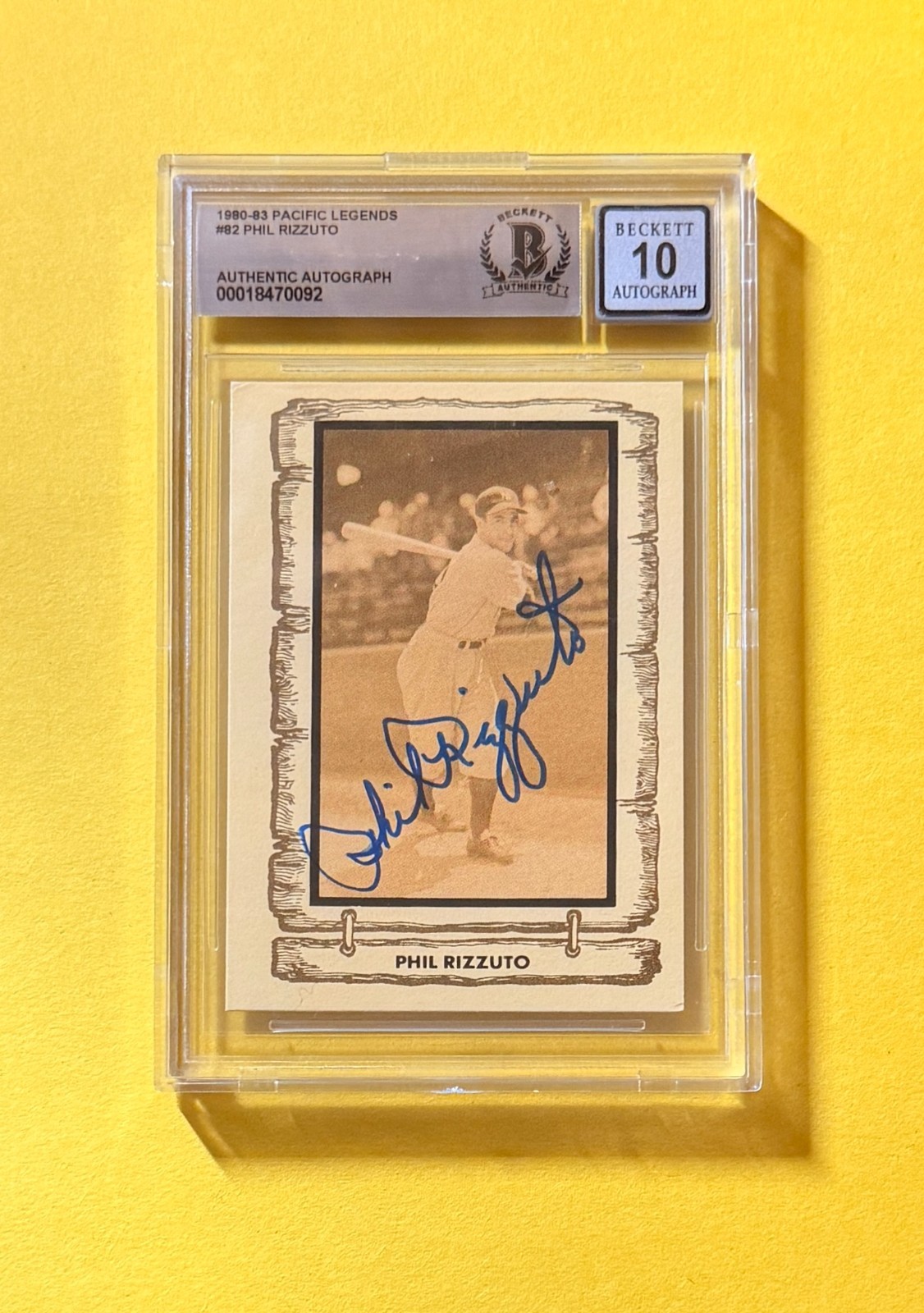 1980-83 PACIFIC LEGENDS PHIL RIZZUTO #82 SIGNED AUTO CARD BECKETT 10 AUTHENTIC