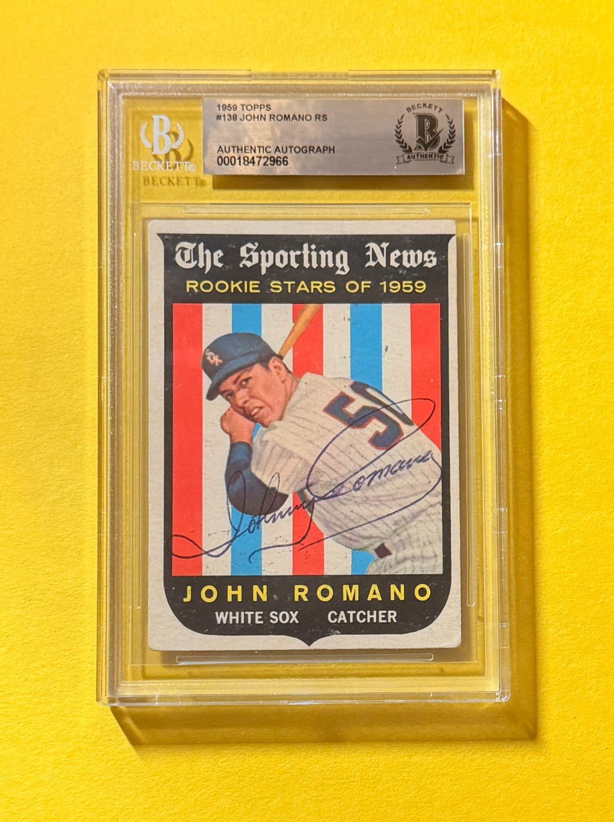 1959 TOPPS JOHN ROMANO RS #138 SIGNED AUTO CARD BECKETT AUTHENTIC WHITE SOX