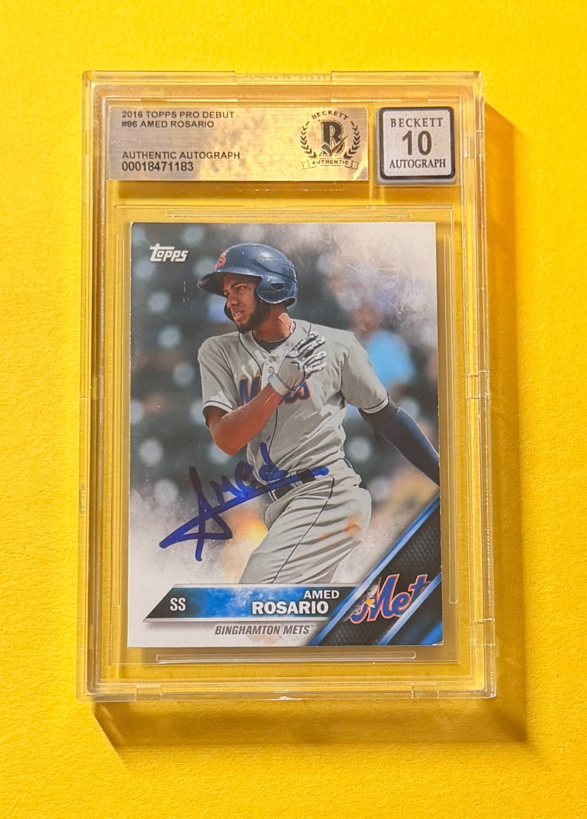 2016 TOPPS PRO DEBUT AMED ROSARIO #96 SIGNED AUTO CARD BECKETT 10 AUTHENTIC METS