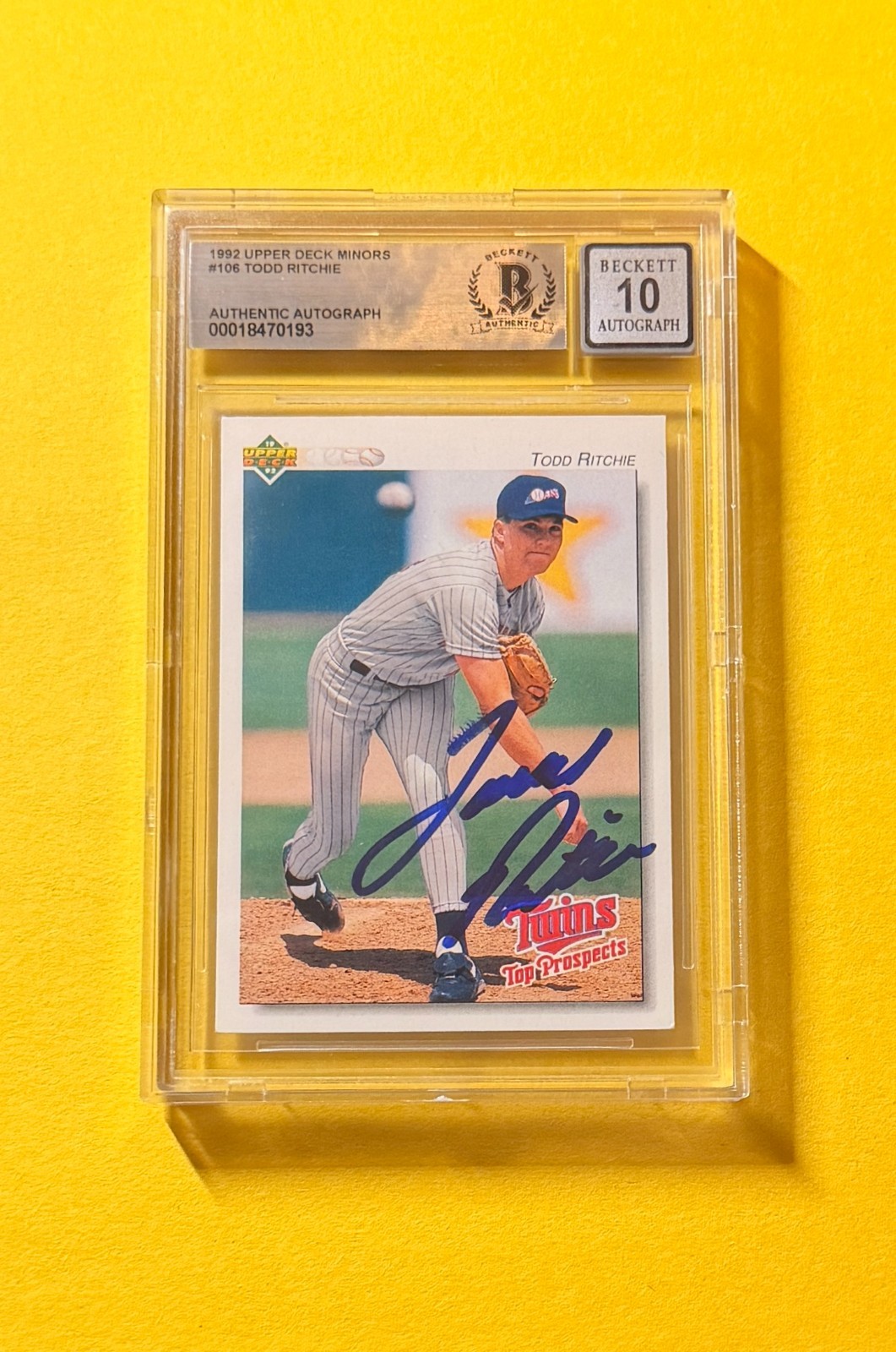 1992 UPPER DECK MINORS TODD RITCHIE #106 SIGNED AUTO CARD BECKETT 10 AUTHENTIC