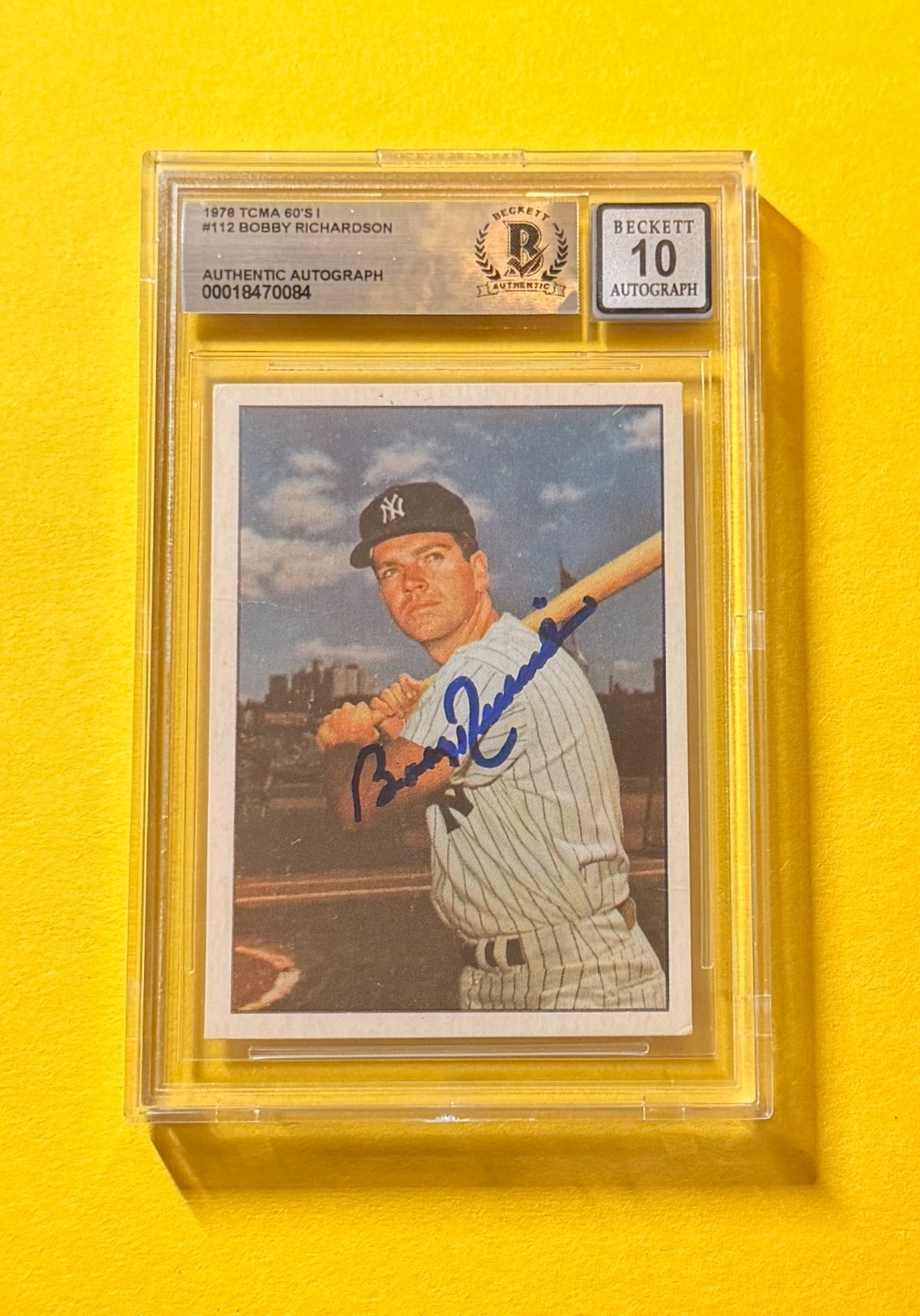 1978 TCMA 60'S BOBBY RICHARDSON #112 SIGNED AUTO CARD BECKETT 10 AUTHENTIC NYY