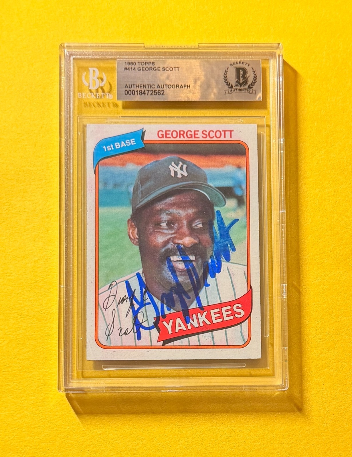 1980 TOPPS GEORGE SCOTT #414 SIGNED AUTO CARD BECKETT AUTHENTIC YANKEES