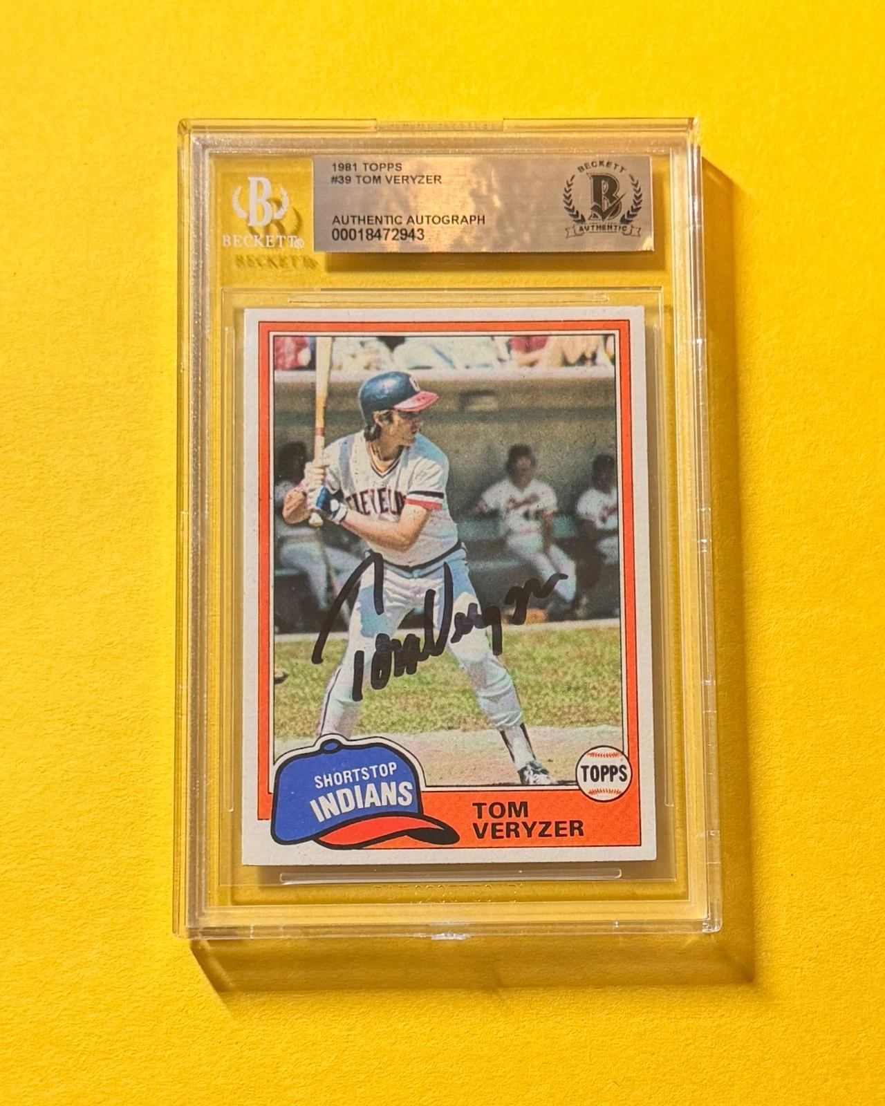 1981 TOPPS TOM VERYZER #39 SIGNED AUTO CARD BECKETT AUTHENTIC CLEVELAND