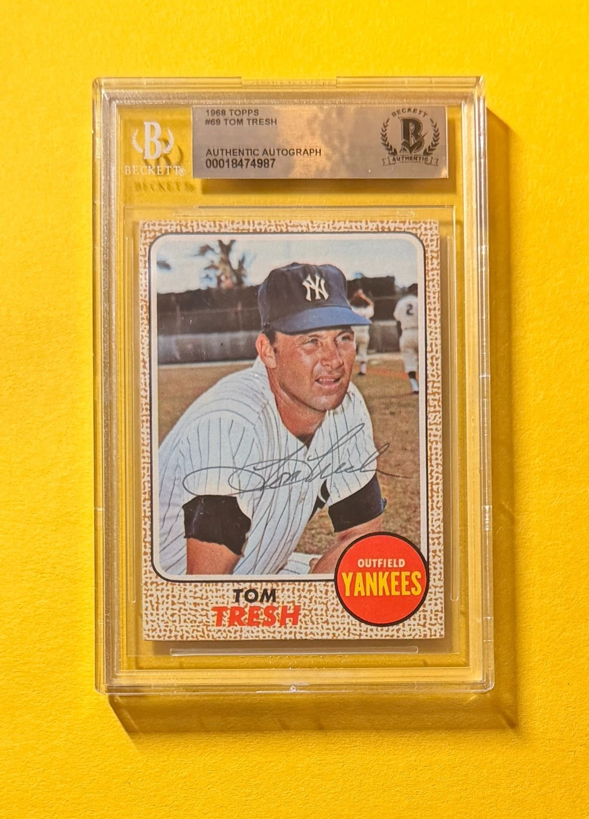 1968 TOPPS TOM TRESH #69 SIGNED AUTO CARD BECKETT AUTHENTIC YANKEES