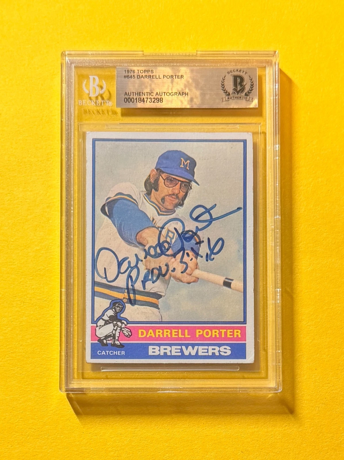 1975 TOPPS DARRELL PORTER #645 SIGNED AUTO CARD BECKETT AUTHENTIC BREWERS