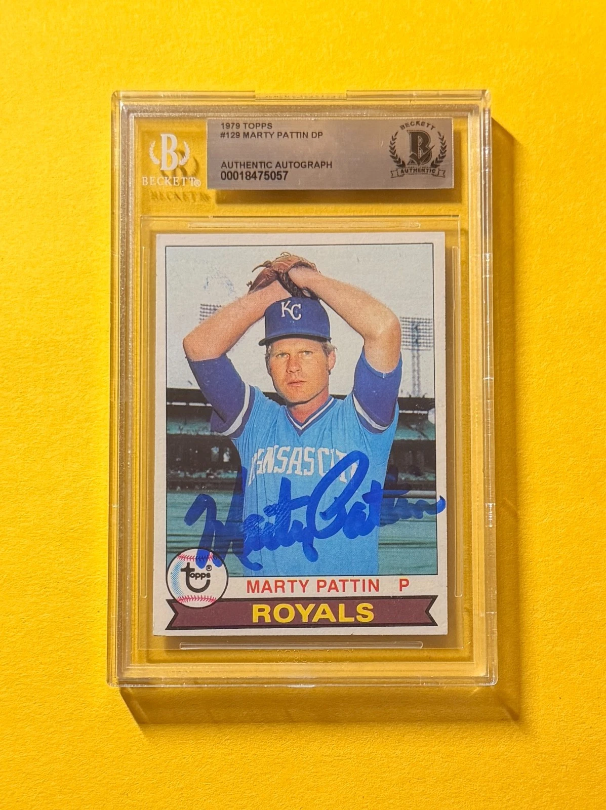 1979 TOPPS MARTY PATTIN DP #129 SIGNED AUTO CARD BECKETT AUTHENTIC ROYALS