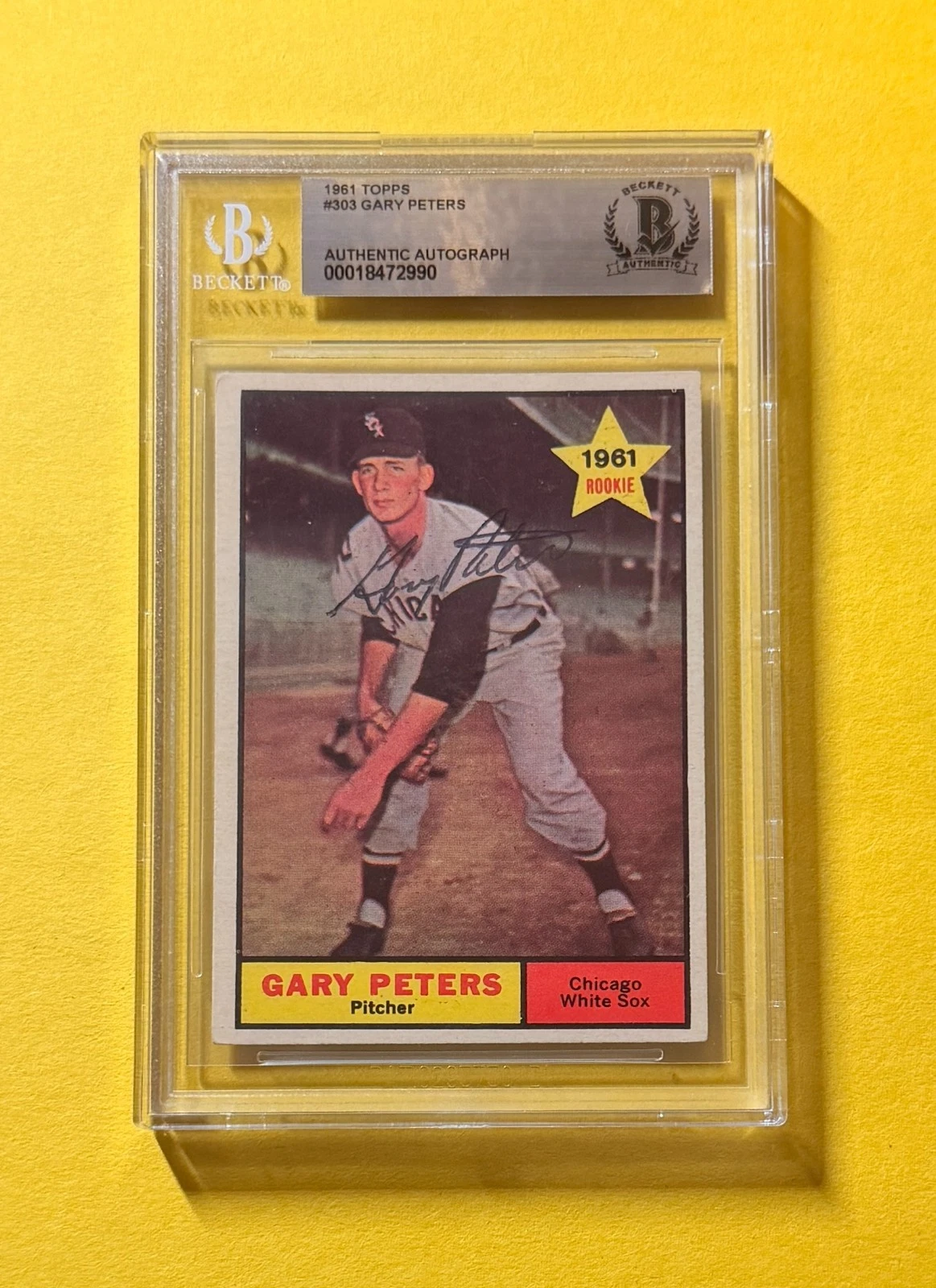 1961 TOPPS GARY PETERS #303 SIGNED AUTO CARD BECKETT AUTHENTIC WHITE SOX