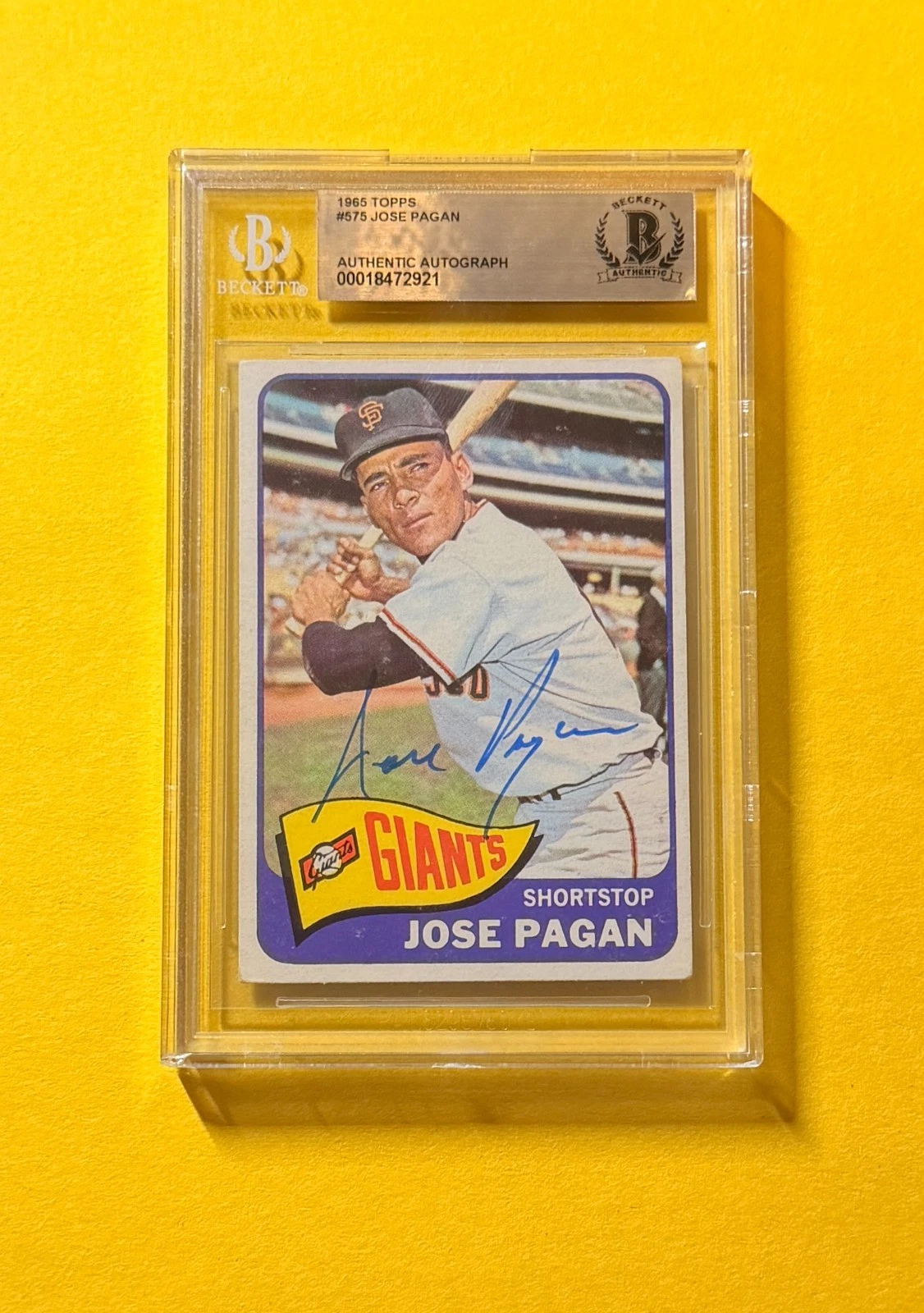 1965 TOPPS JOSE PAGAN #575 SIGNED AUTO CARD BECKETT AUTHENTIC GIANTS