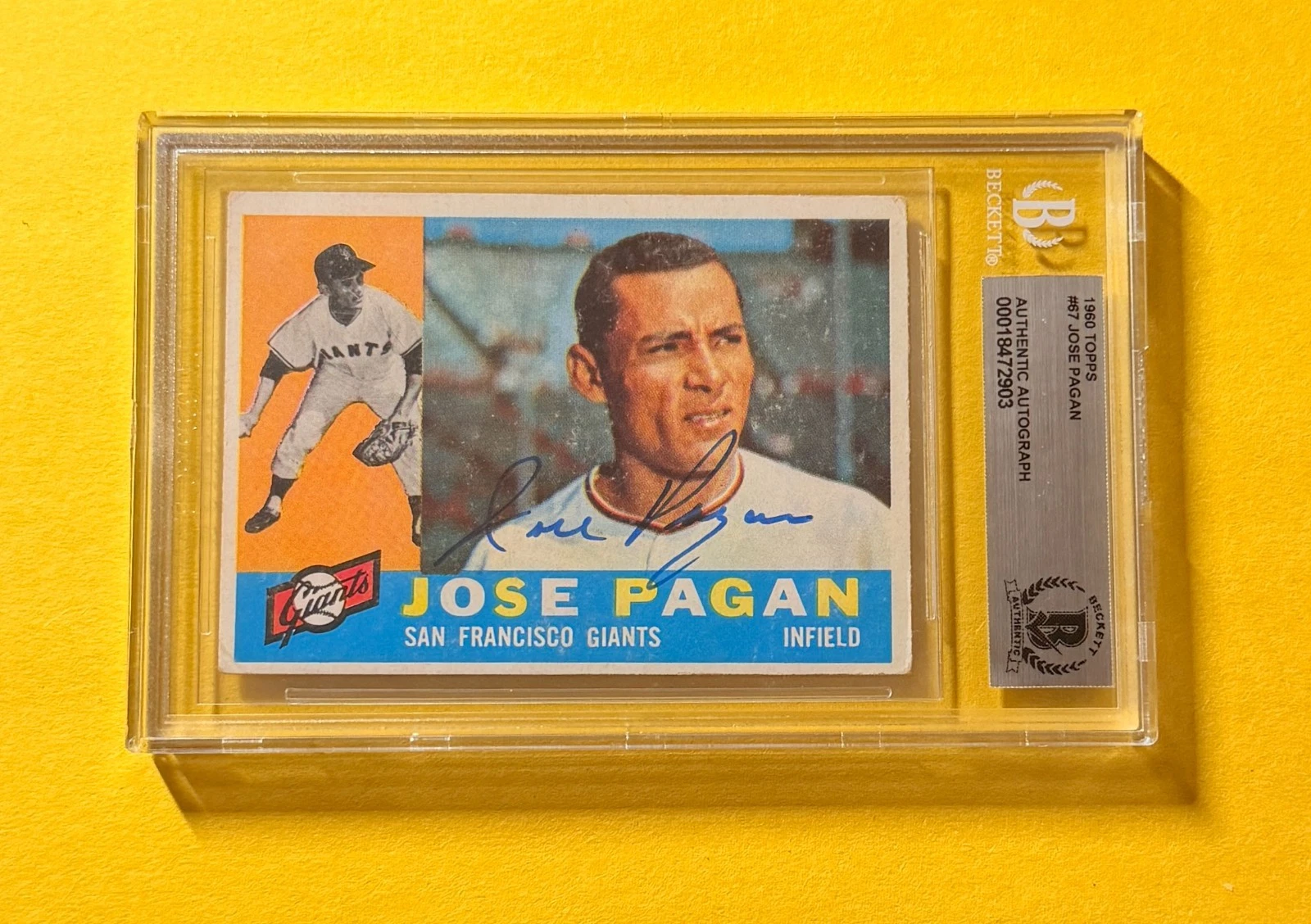 1960 TOPPS JOSE PAGAN #67 SIGNED AUTO CARD BECKETT AUTHENTIC GIANTS