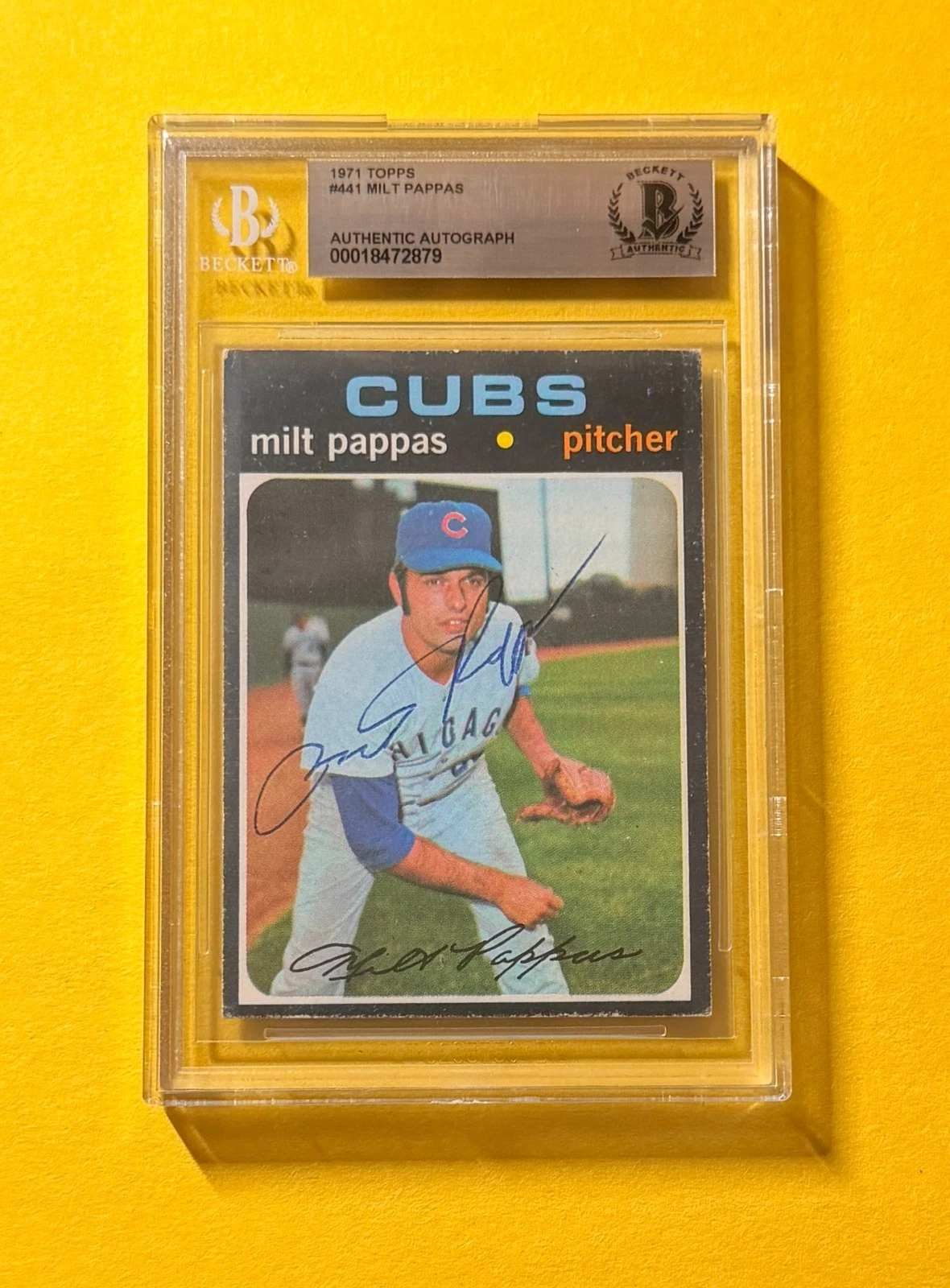 1971 TOPPS MILT PAPPAS #441 SIGNED AUTO CARD BECKETT AUTHENTIC CUBS