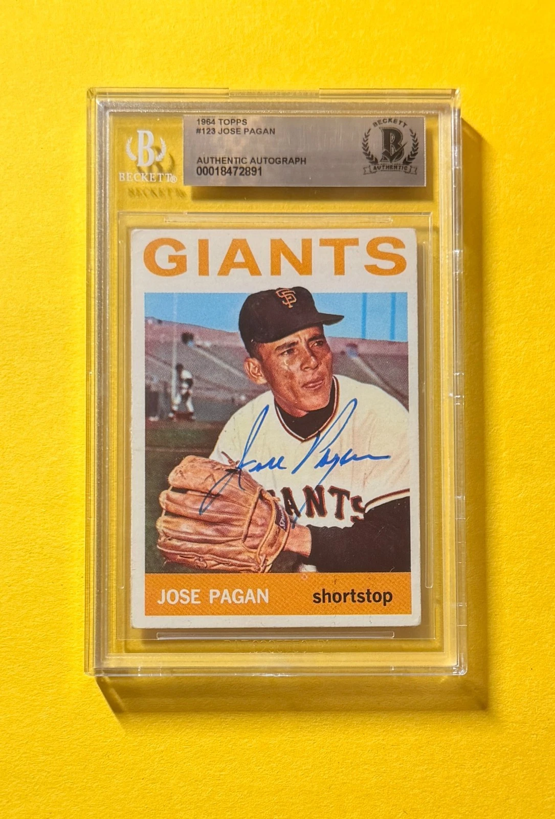 1964 TOPPS JOSE PAGAN #123 SIGNED AUTO CARD BECKETT AUTHENTIC GIANTS