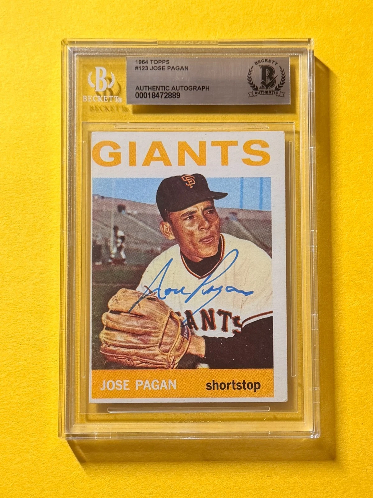 1964 TOPPS JOSE PAGAN #123 SIGNED AUTO CARD BECKETT AUTHENTIC GIANTS