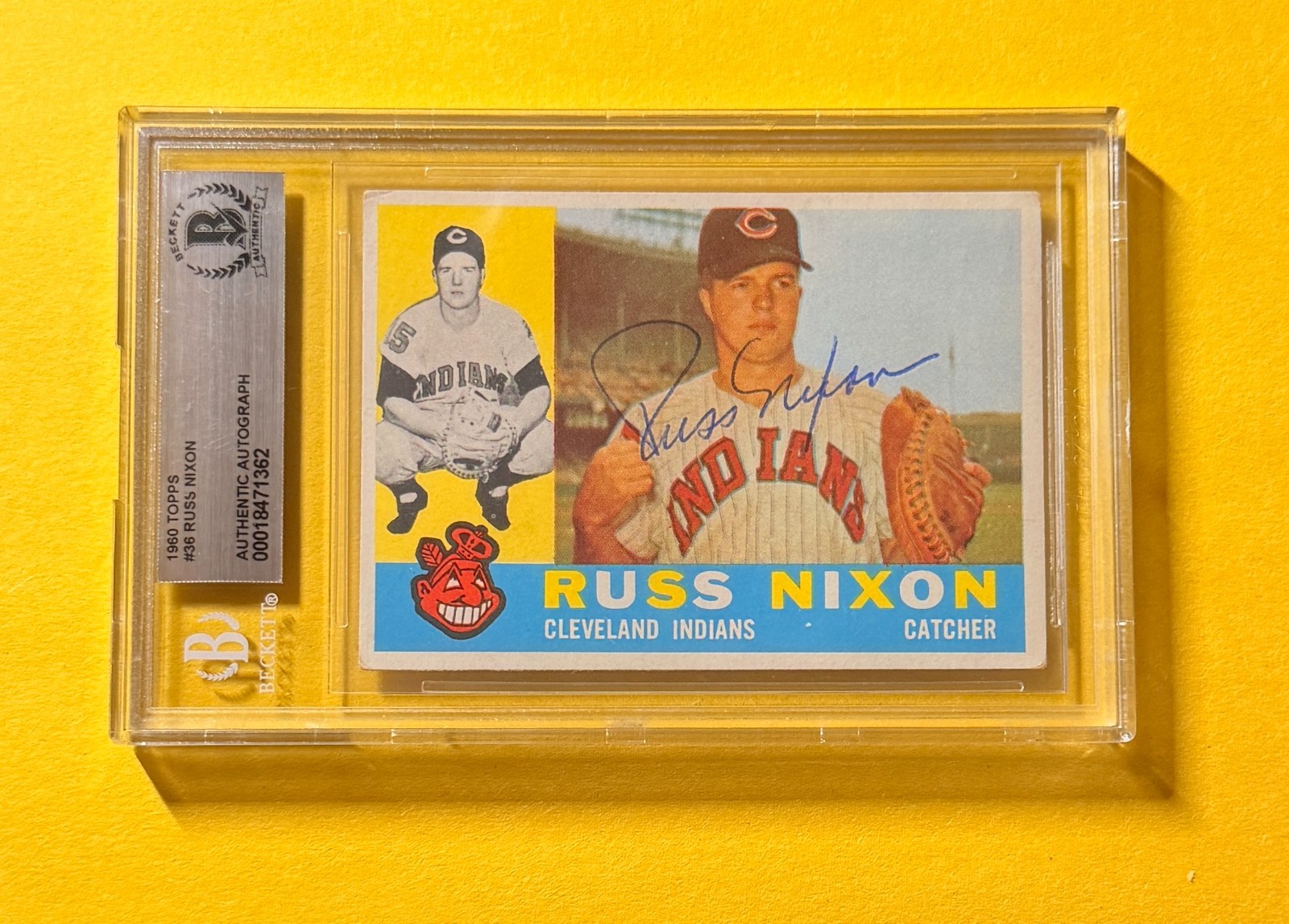 1960 TOPPS RUSS NIXON #36 SIGNED AUTO CARD BECKETT AUTHENTIC CLEVELAND