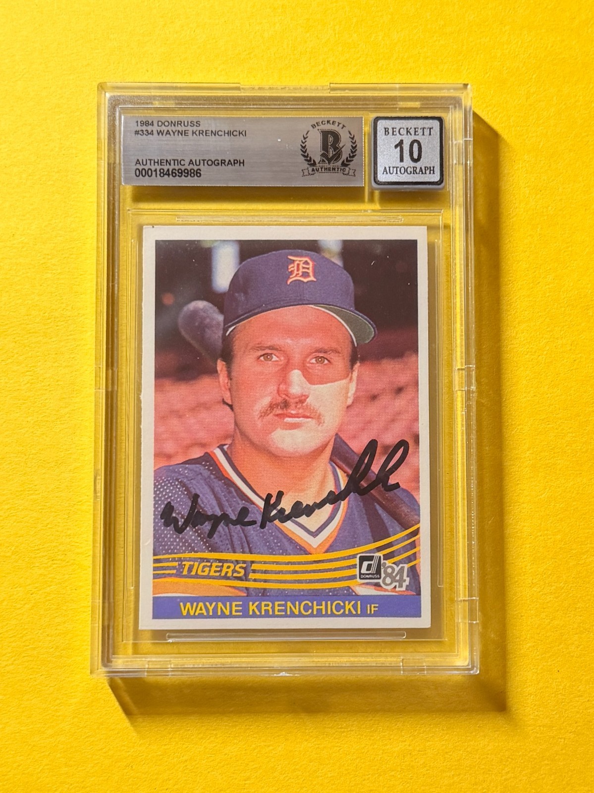 1984 DONRUSS WAYNE KRENCHICKI #334 SIGNED AUTO CARD BECKETT 10 AUTHENTIC TIGERS