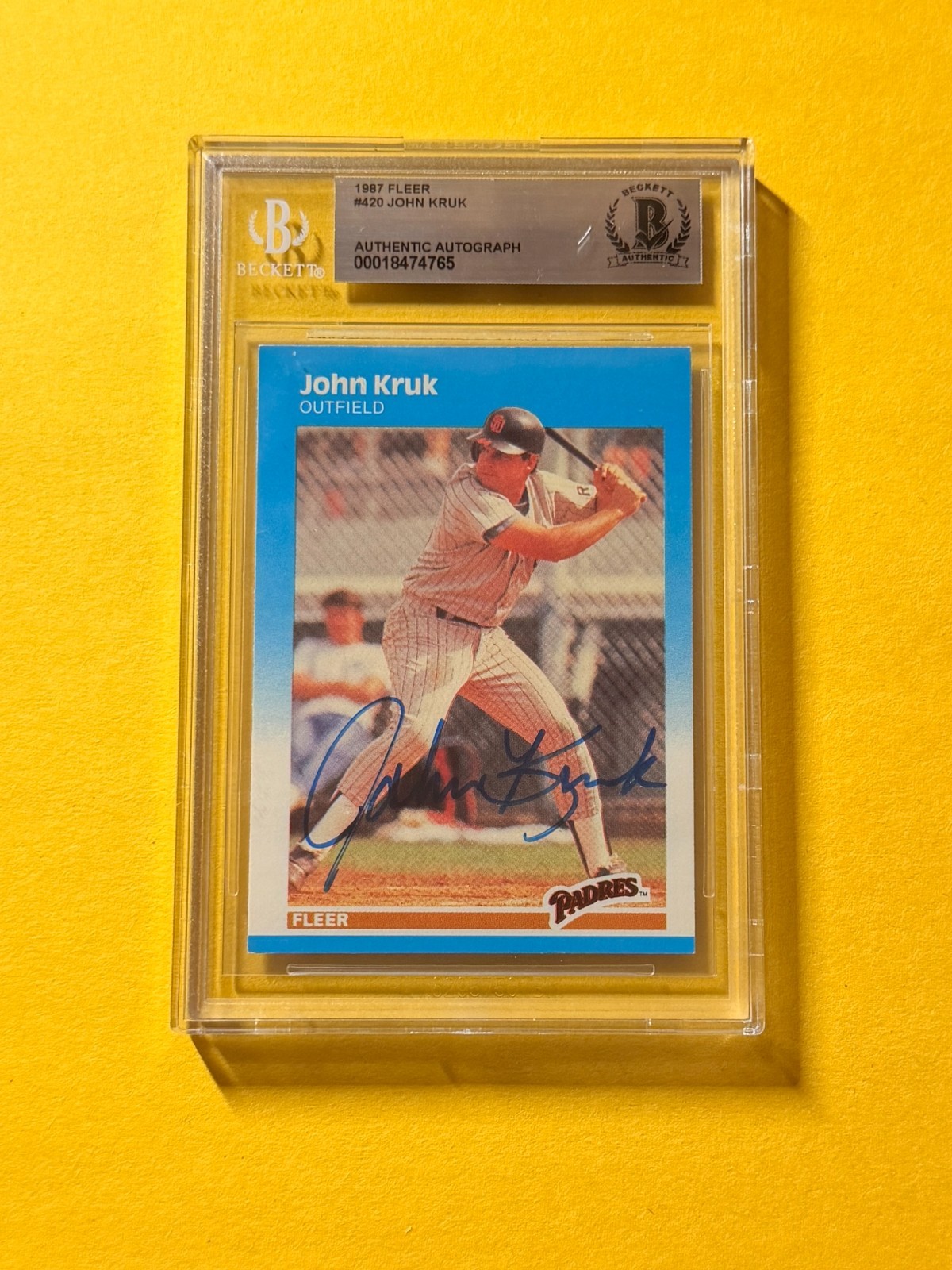 1987 FLEER JOHN KRUK #420 SIGNED AUTO CARD BECKETT AUTHENTIC PADRES