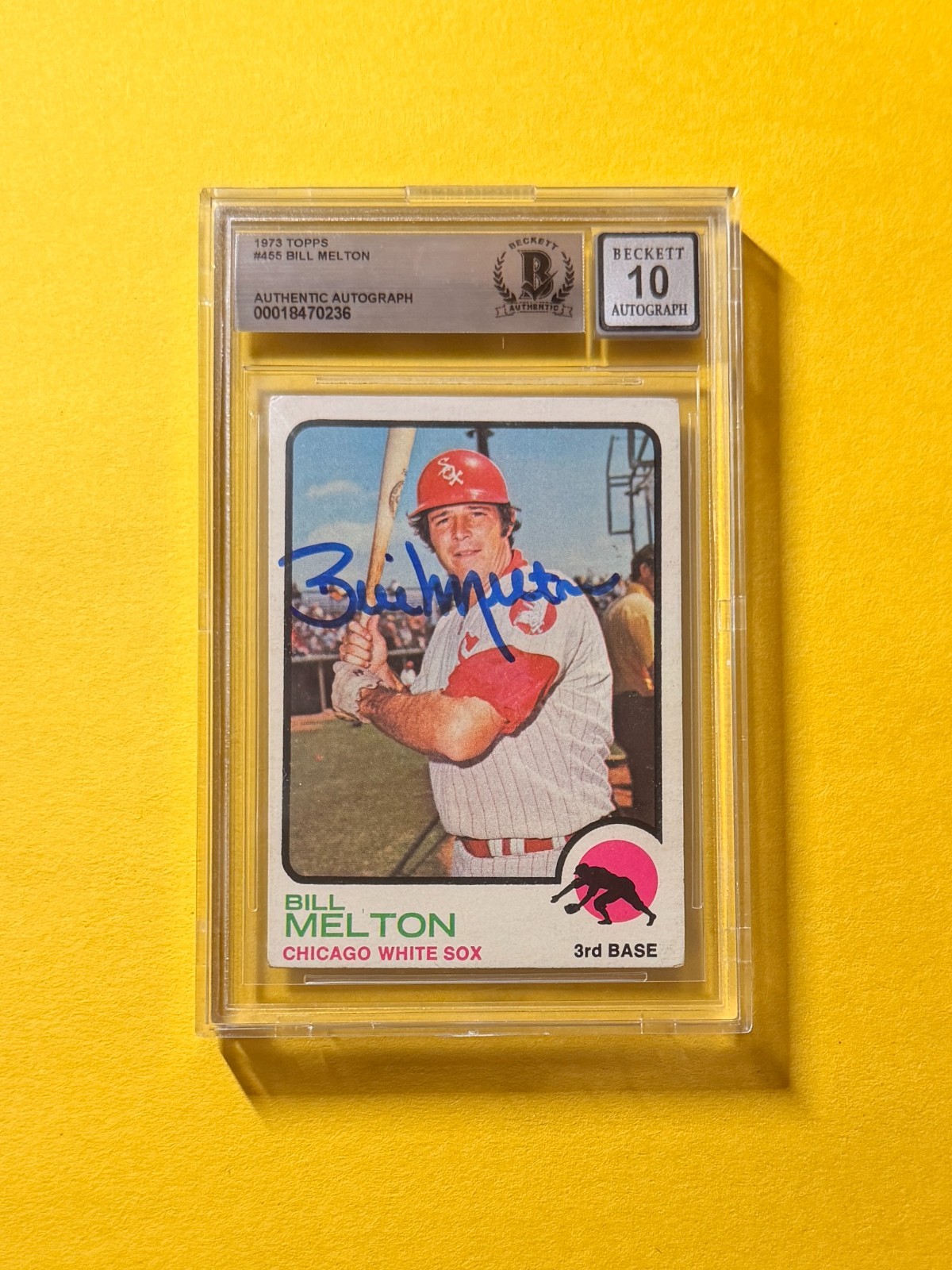 1973 TOPPS BILL MELTON #455 SIGNED AUTO CARD BECKETT 10 AUTHENTIC WHITE SOX