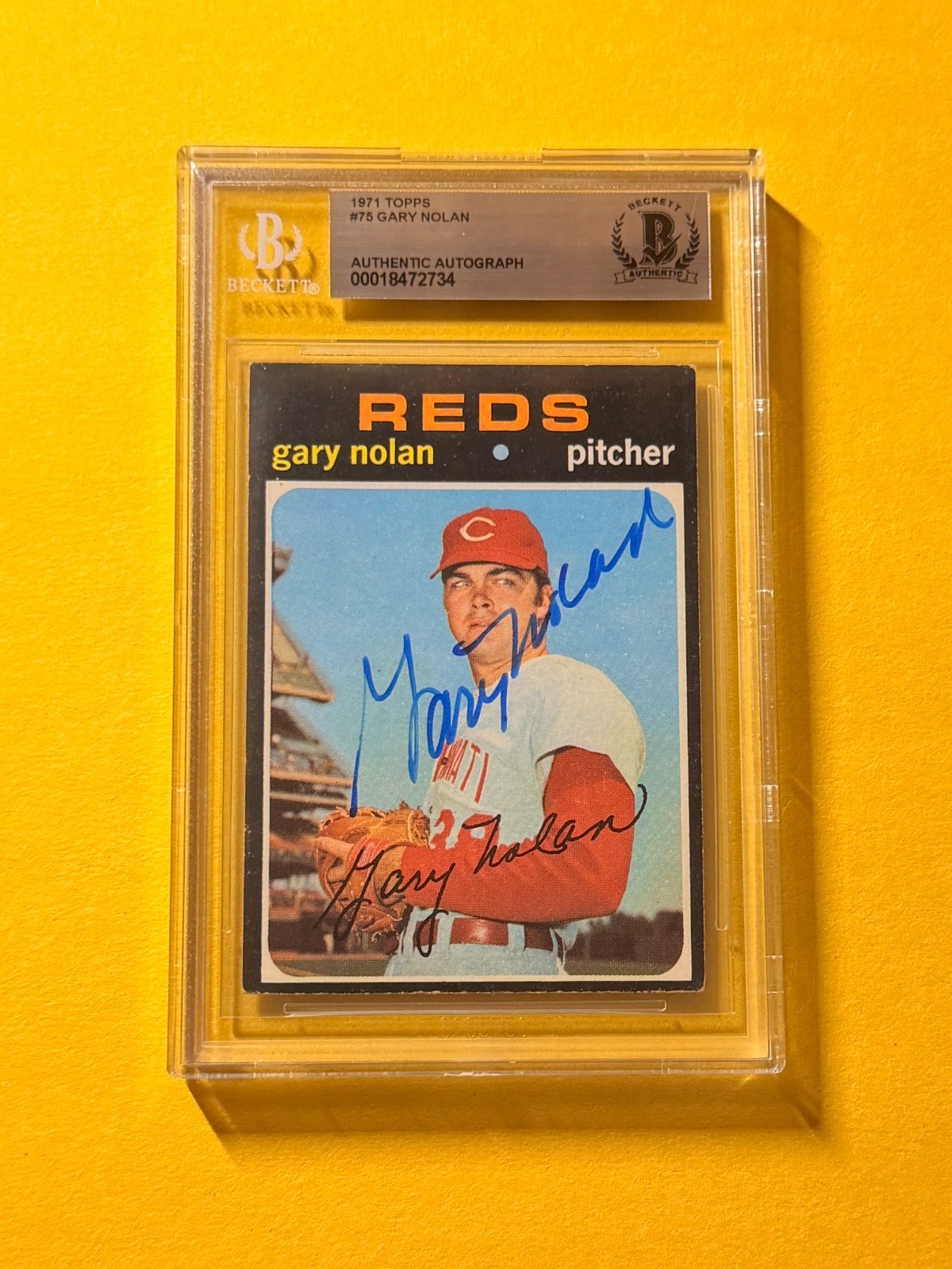 1971 TOPPS GARY NOLAN #75 SIGNED AUTO CARD BECKETT AUTHENTIC REDS