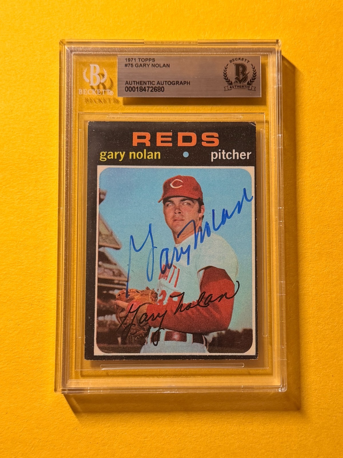 1971 TOPPS GARY NOLAN #75 SIGNED AUTO CARD BECKETT AUTHENTIC REDS