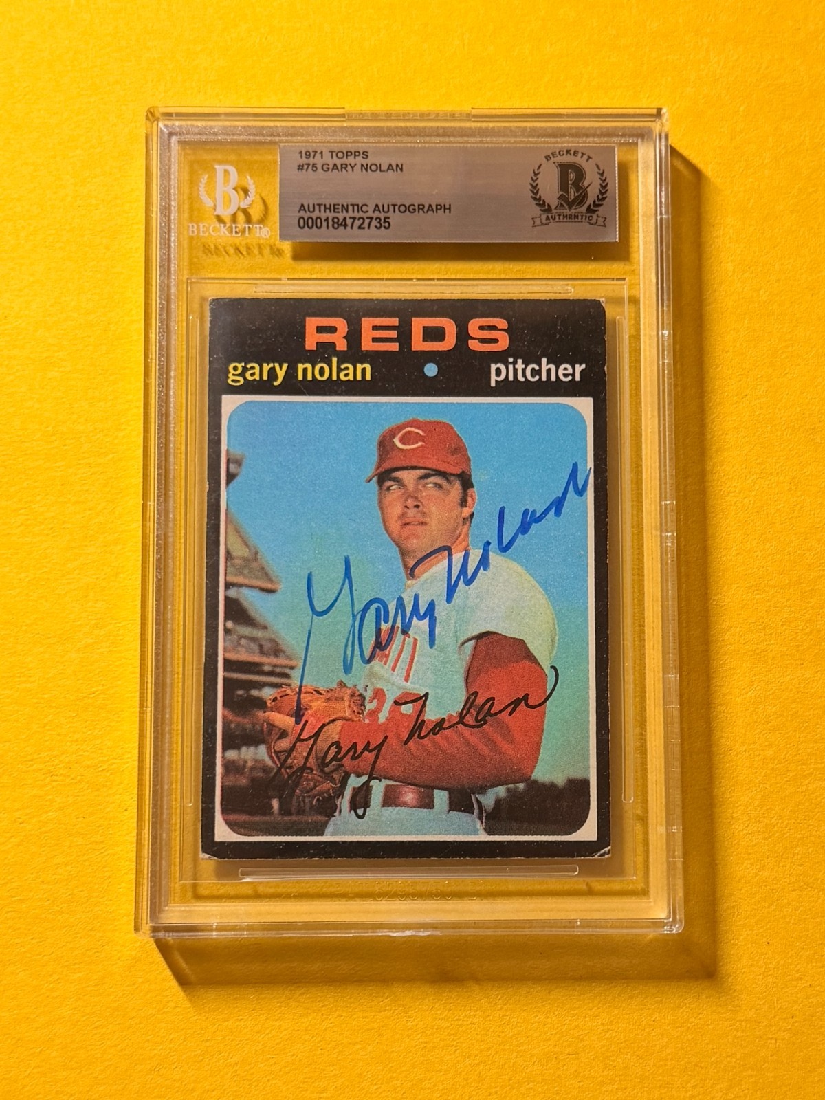 1971 TOPPS GARY NOLAN #75 SIGNED AUTO CARD BECKETT AUTHENTIC REDS