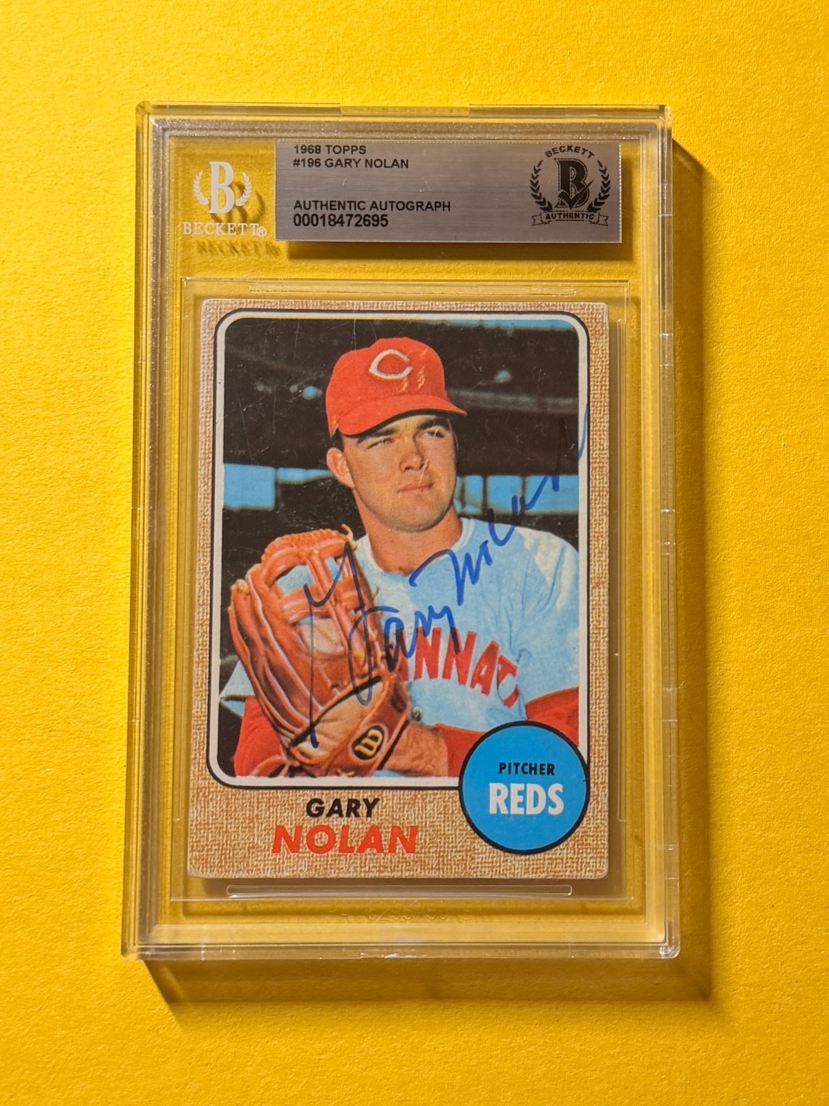 1968 TOPPS GARY NOLAN #196 SIGNED AUTO CARD BECKETT AUTHENTIC REDS