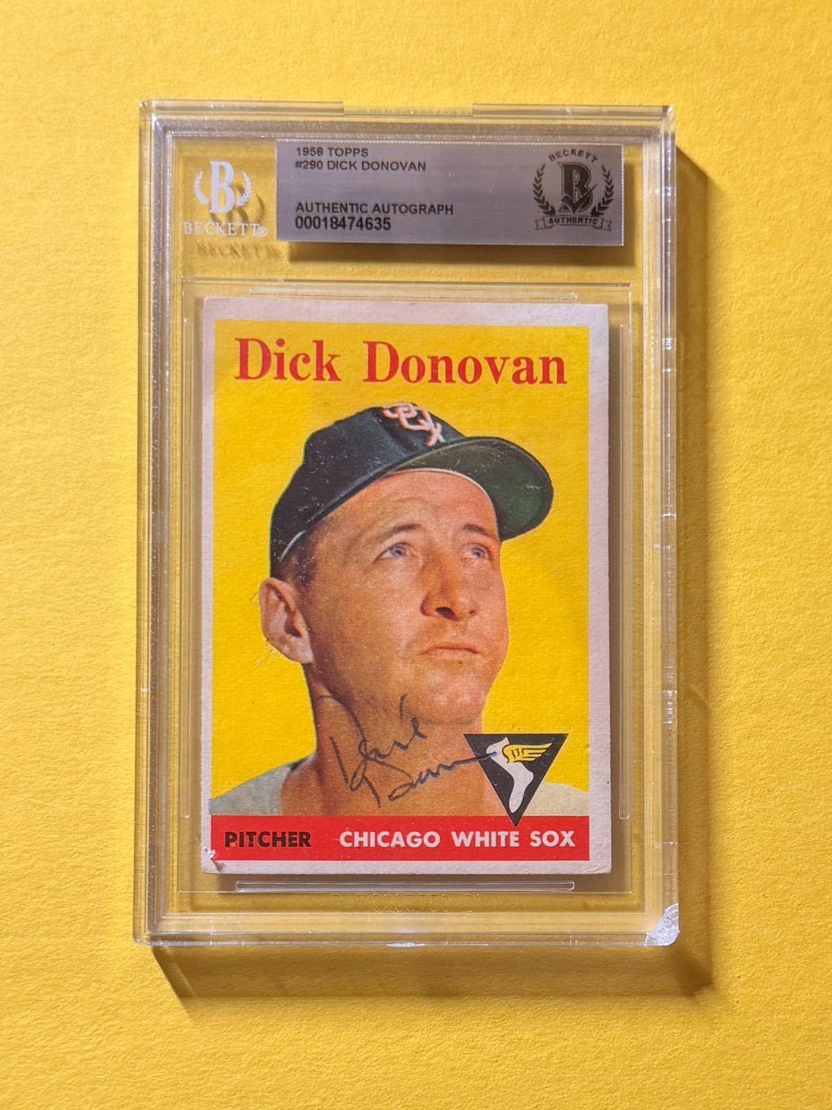 1958 TOPPS DICK DONOVAN #290 SIGNED AUTO CARD BECKETT AUTHENTIC WHITE SOX