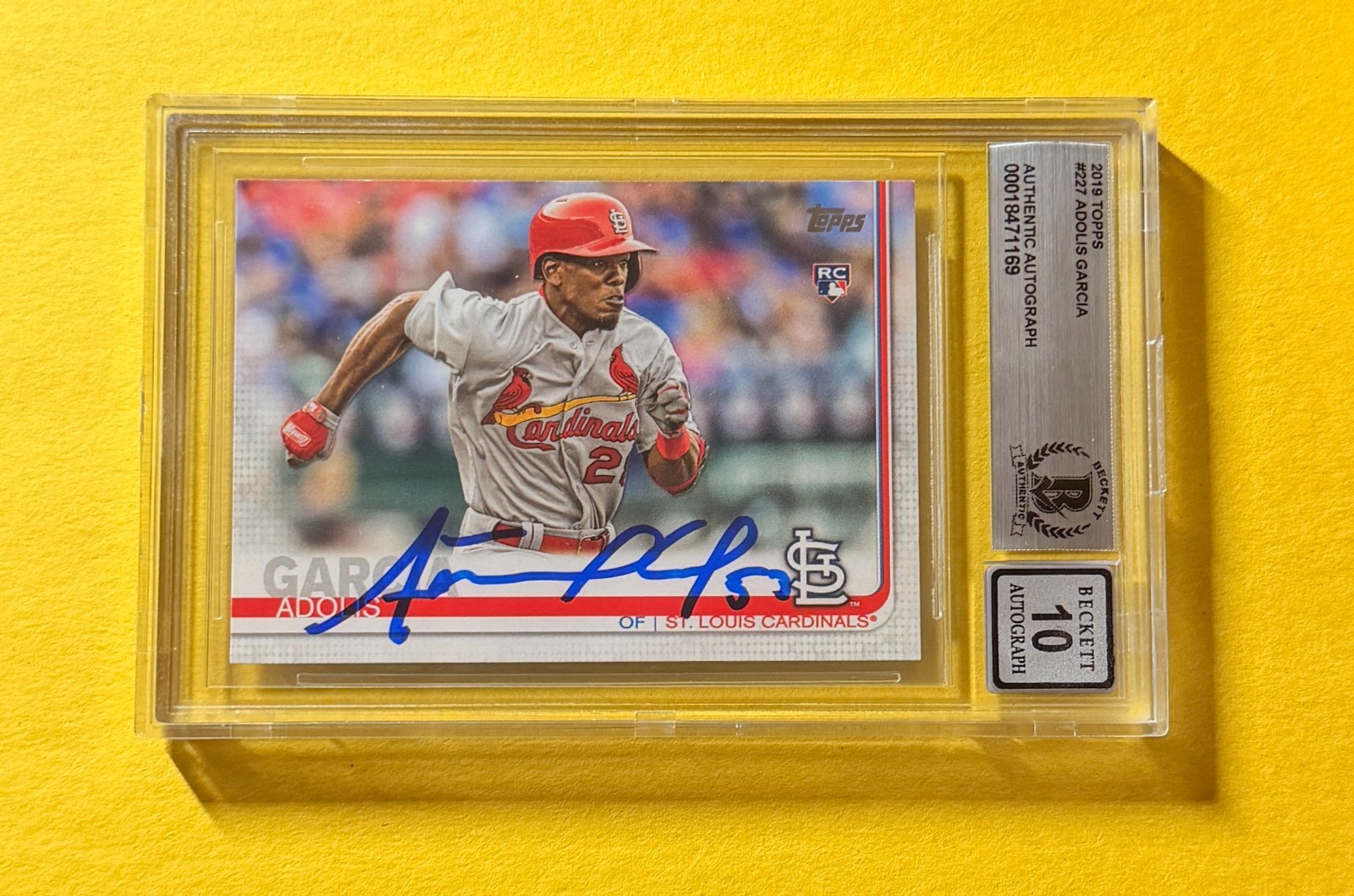 2019 TOPPS ADOLIS GARCIA #227 SIGNED AUTO CARD BECKETT 10 AUTHENTIC CARDINALS RC