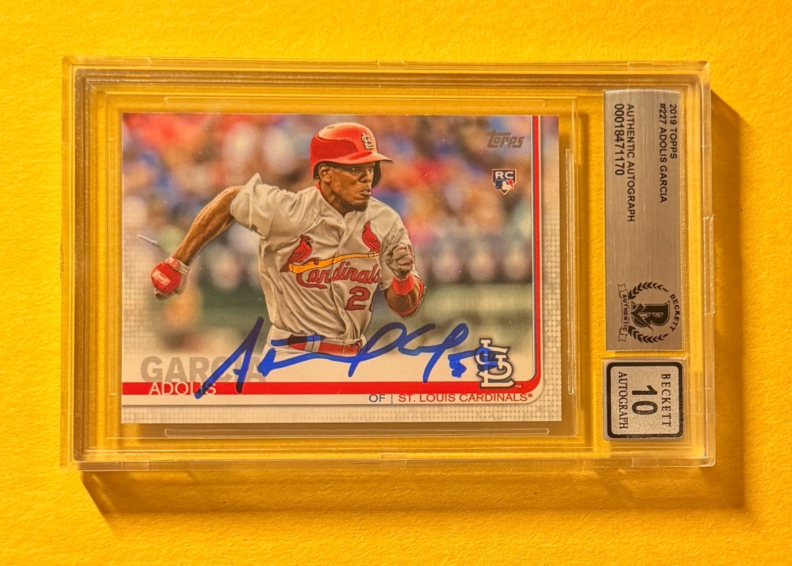 2019 TOPPS ADOLIS GARCIA #227 SIGNED AUTO CARD BECKETT 10 AUTHENTIC CARDINALS RC