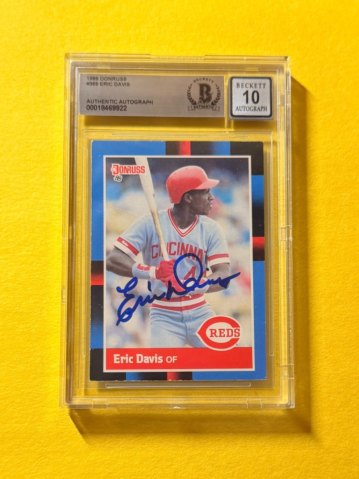 1989 DONRUSS ERIC DAVIS #369 SIGNED AUTO CARD BECKETT 10 AUTHENTIC REDS