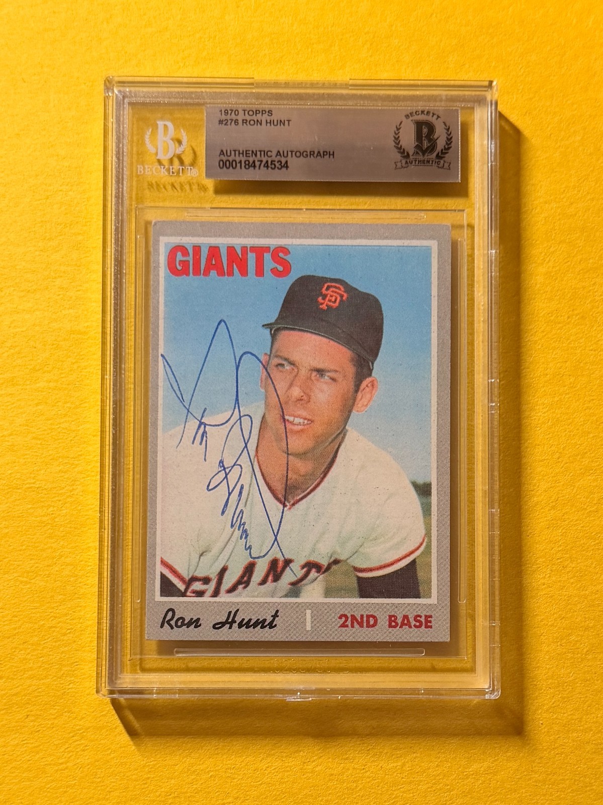 1970 TOPPS RON HUNT #276 SIGNED AUTO CARD BECKETT AUTHENTIC GIANTS
