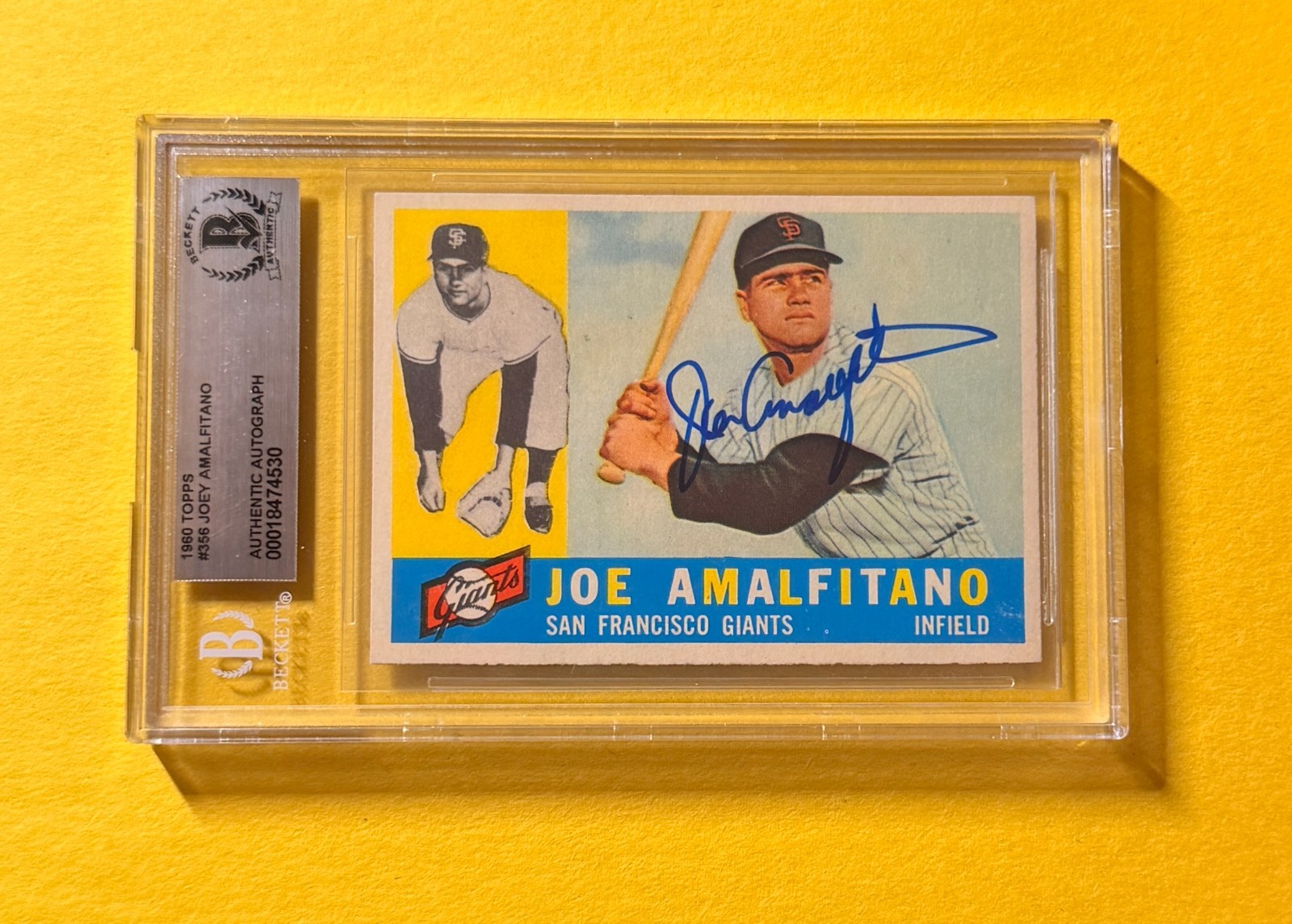 1960 TOPPS JOEY AMALFITANO #356 SIGNED AUTO CARD BECKETT AUTHENTIC GIANTS