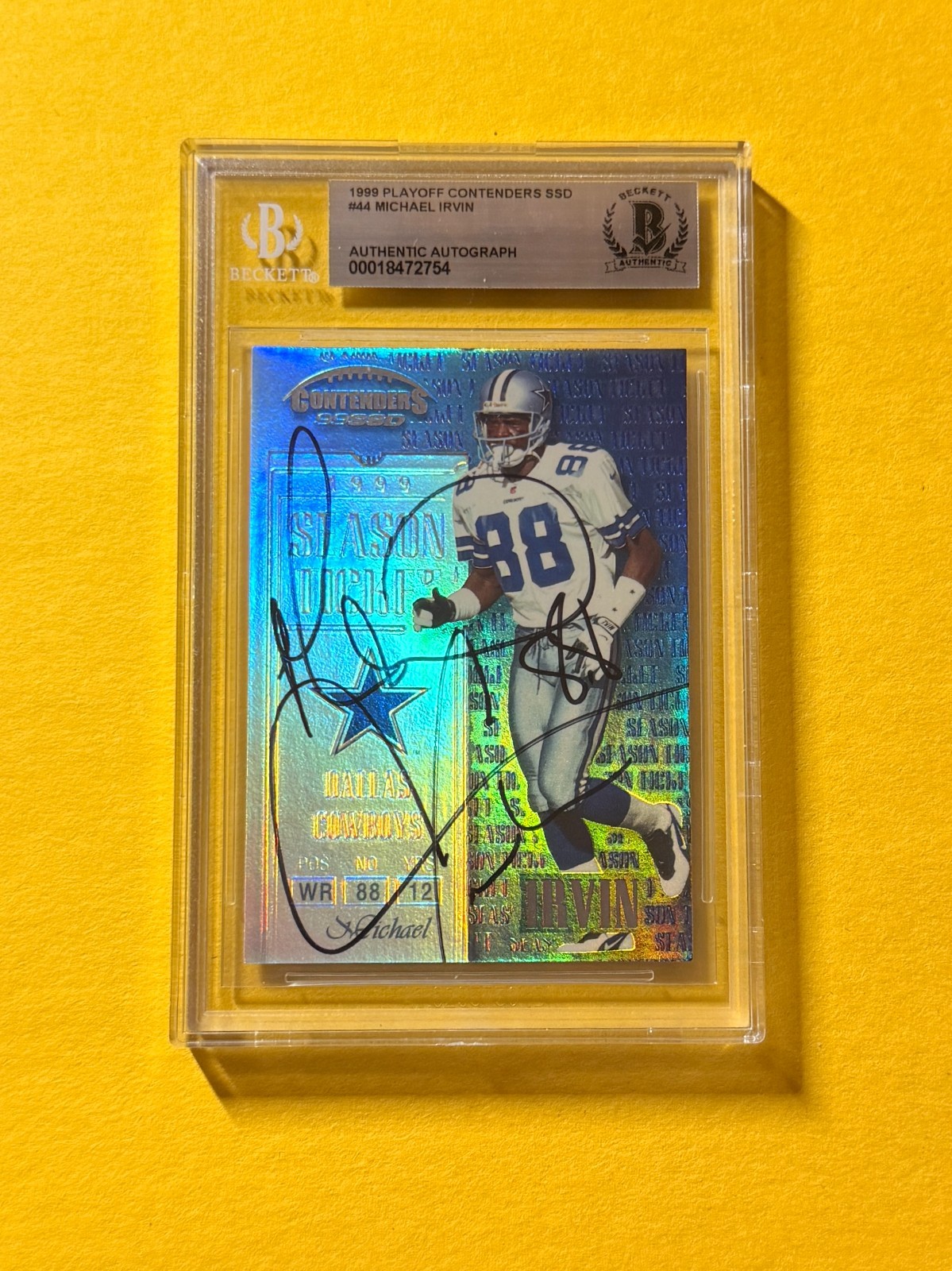 1999 PLAYOFF CONTENDERS MICHAEL IRVIN #44 AUTO CARD BECKETT AUTHENTIC COWBOYS