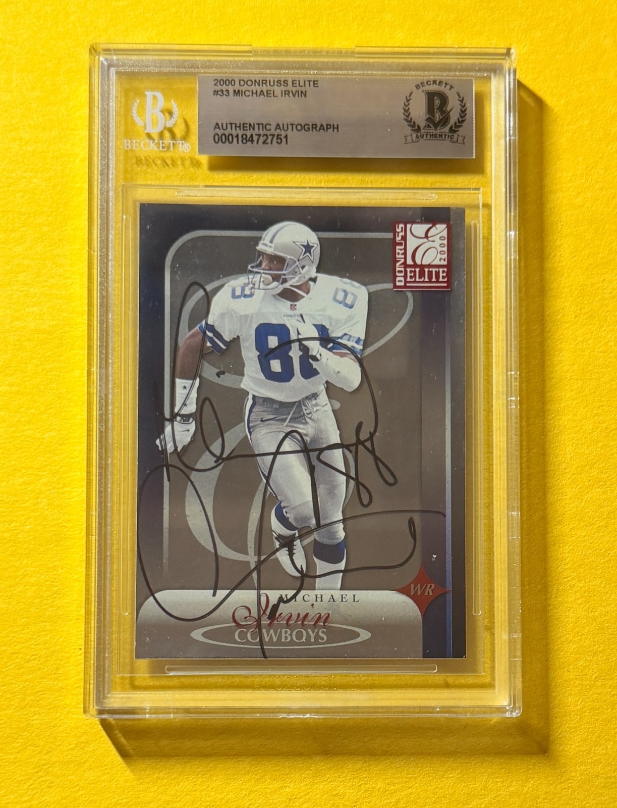 2000 DONRUSS ELITE MICHAEL IRVIN #33 SIGNED AUTO CARD BECKETT AUTHENTIC COWBOYS