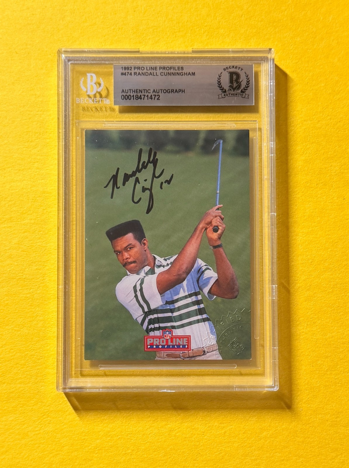 1992 PRO LINE PROFILES RANDALL CUNNINGHAM #474 SIGNED AUTO CARD BECKETT AUTH.