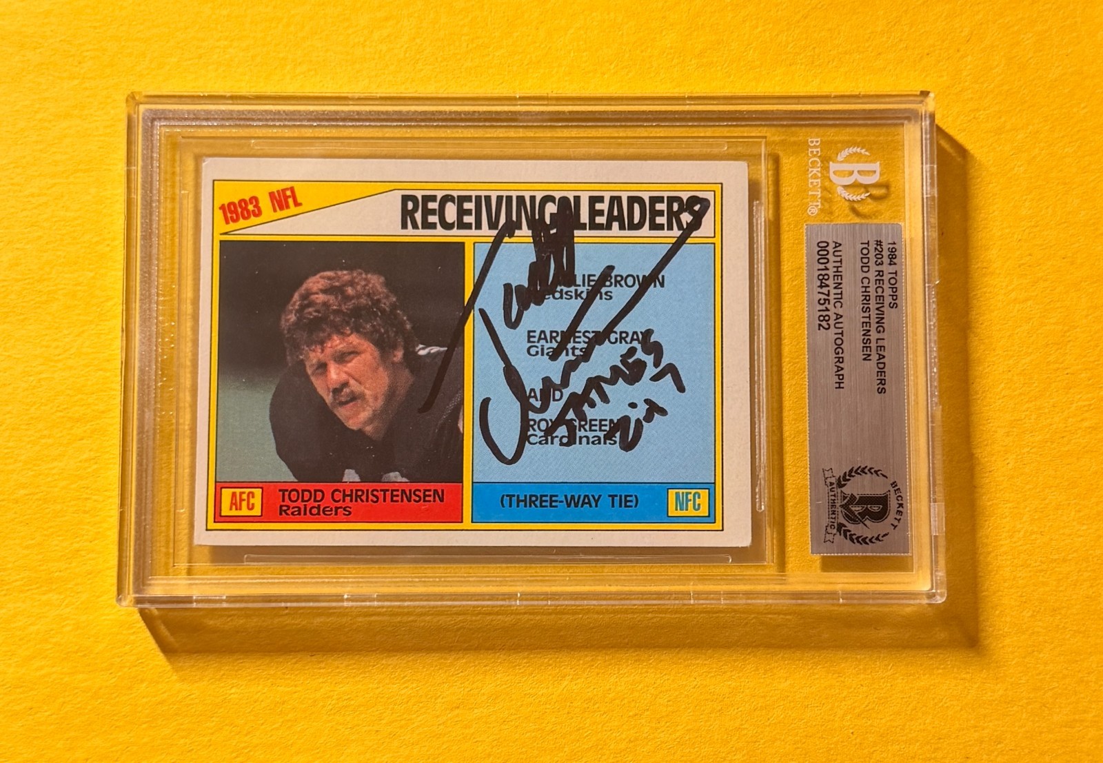 1992 TOPPS TODD CHRISTENSEN #203 SIGNED AUTO CARD BECKETT AUTHENTIC RAIDERS