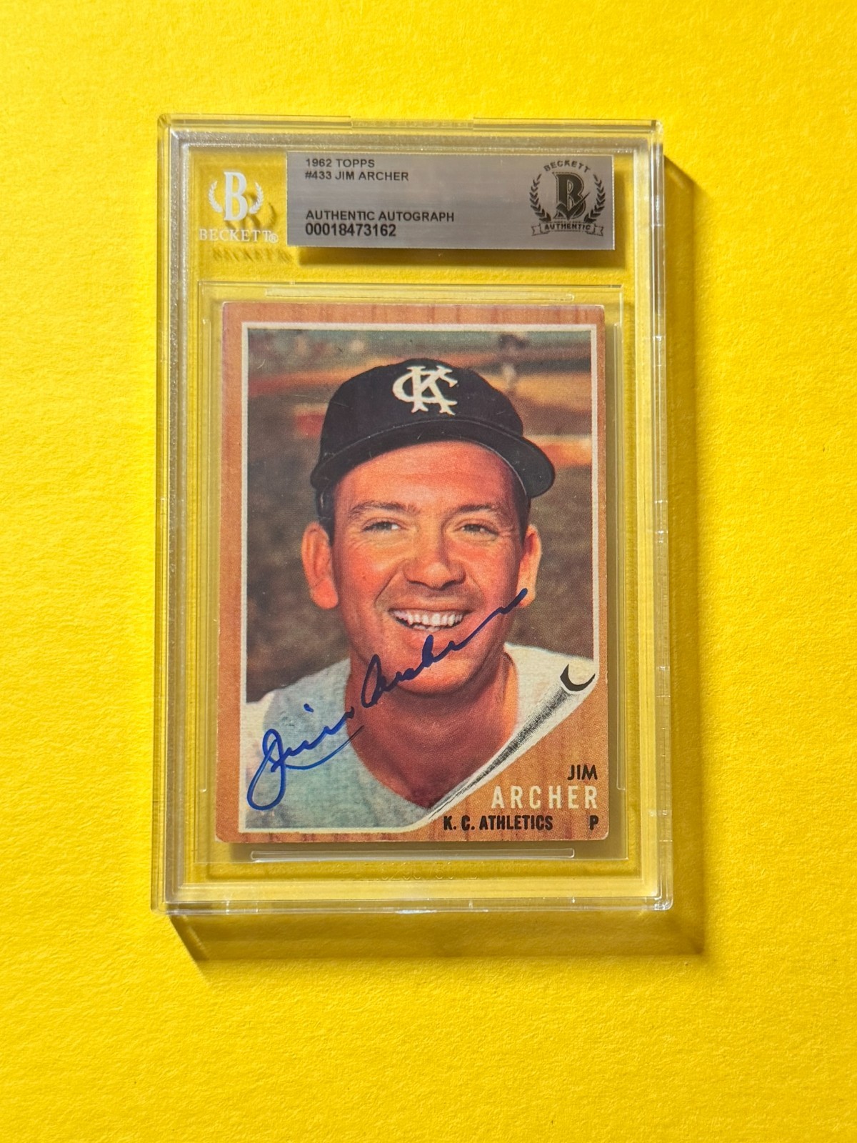 1962 TOPPS JIM ARCHER #433 SIGNED AUTO CARD BECKETT AUTHENTIC ATHLETICS