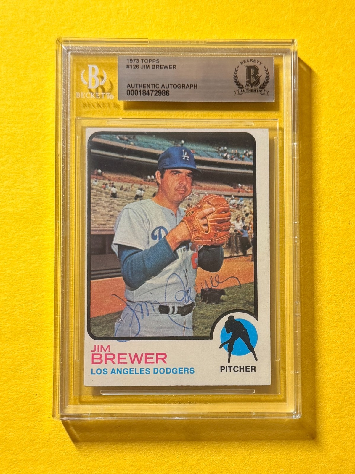 1973 TOPPS JIM BREWER #126 SIGNED AUTO CARD BECKETT AUTHENTIC DODGERS