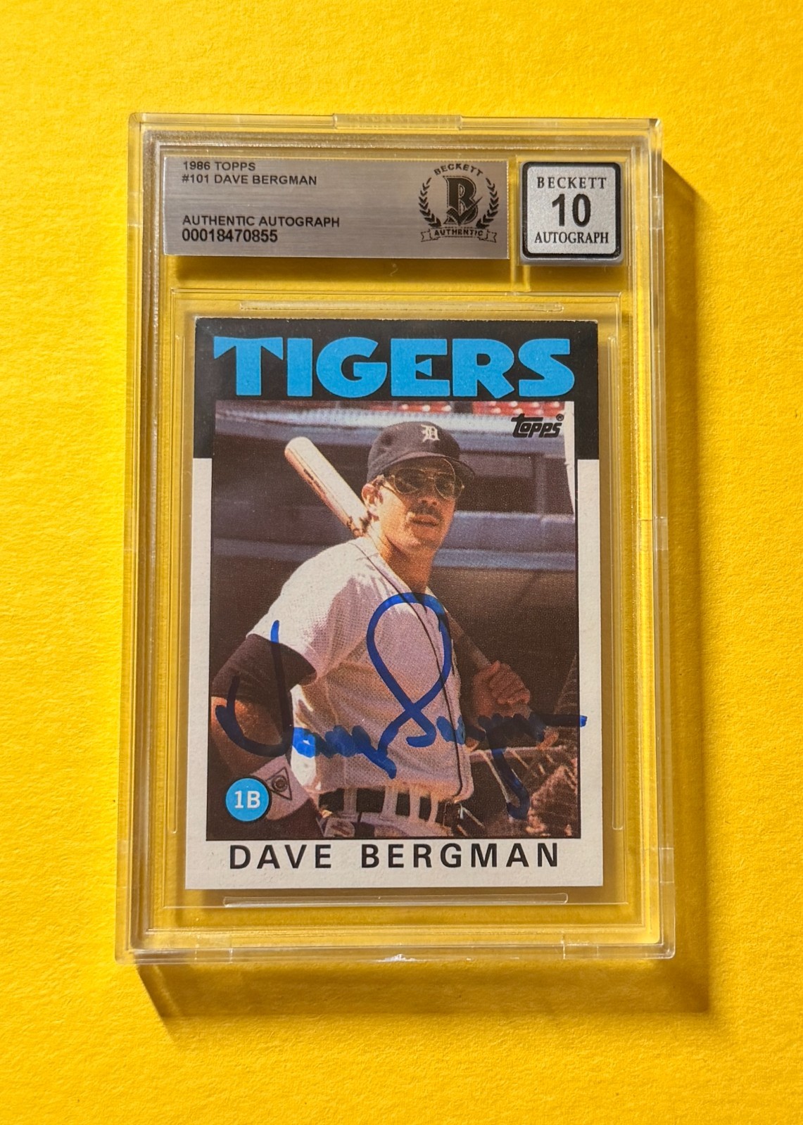 1986 TOPPS DAVE BERGMAN #101 SIGNED AUTO CARD BECKETT 10 AUTHENTIC TIGERS