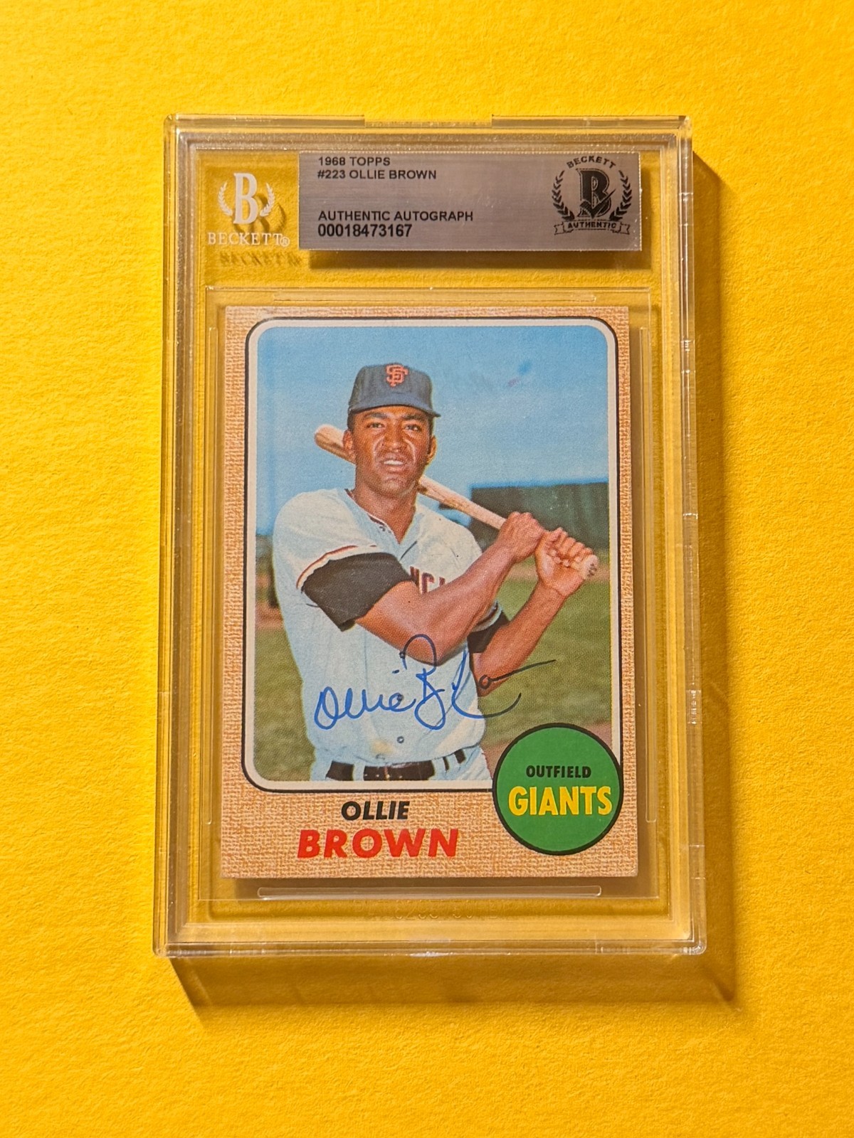 1966 TOPPS OLLIE BROWN #223 SIGNED AUTO CARD BECKETT AUTHENTIC GIANTS