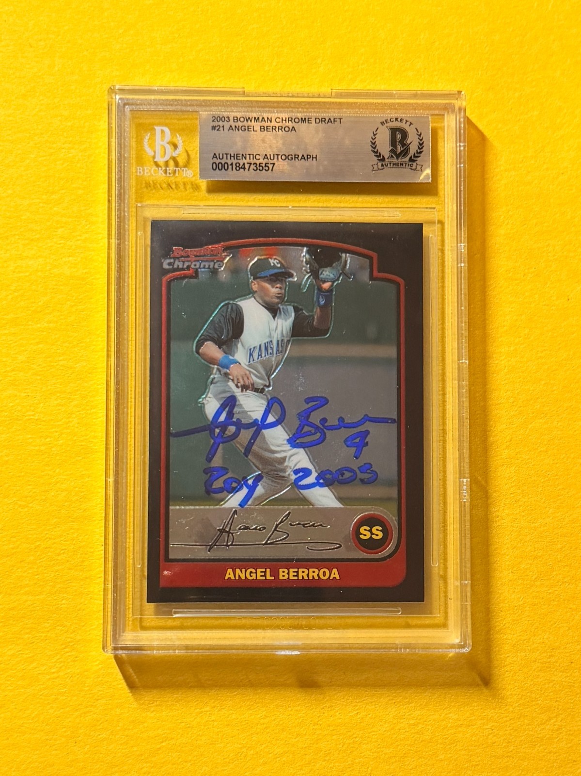 2003 BOWMAN DRAFT CHROME ANGEL BERROA #21 SIGNED AUTO CARD BECKETT AUTHENTIC