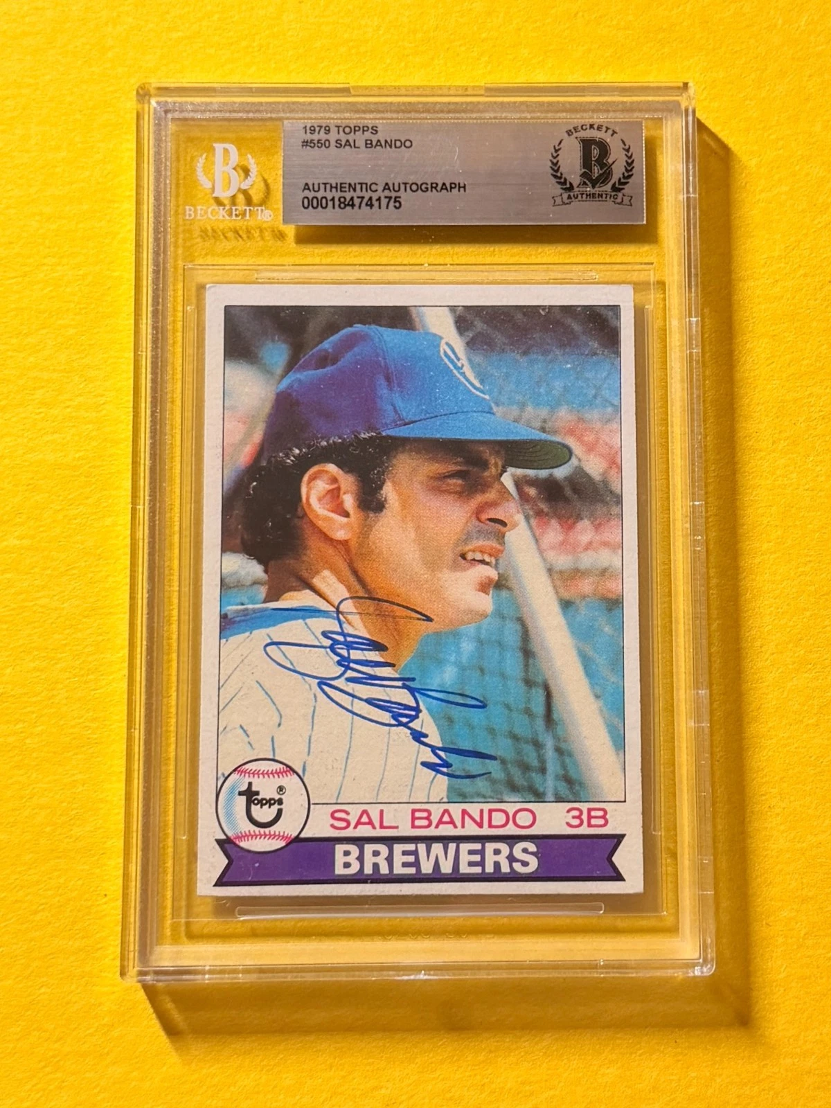 1979 TOPPS SAL BANDO #550 SIGNED AUTO CARD BECKETT AUTHENTIC BREWERS