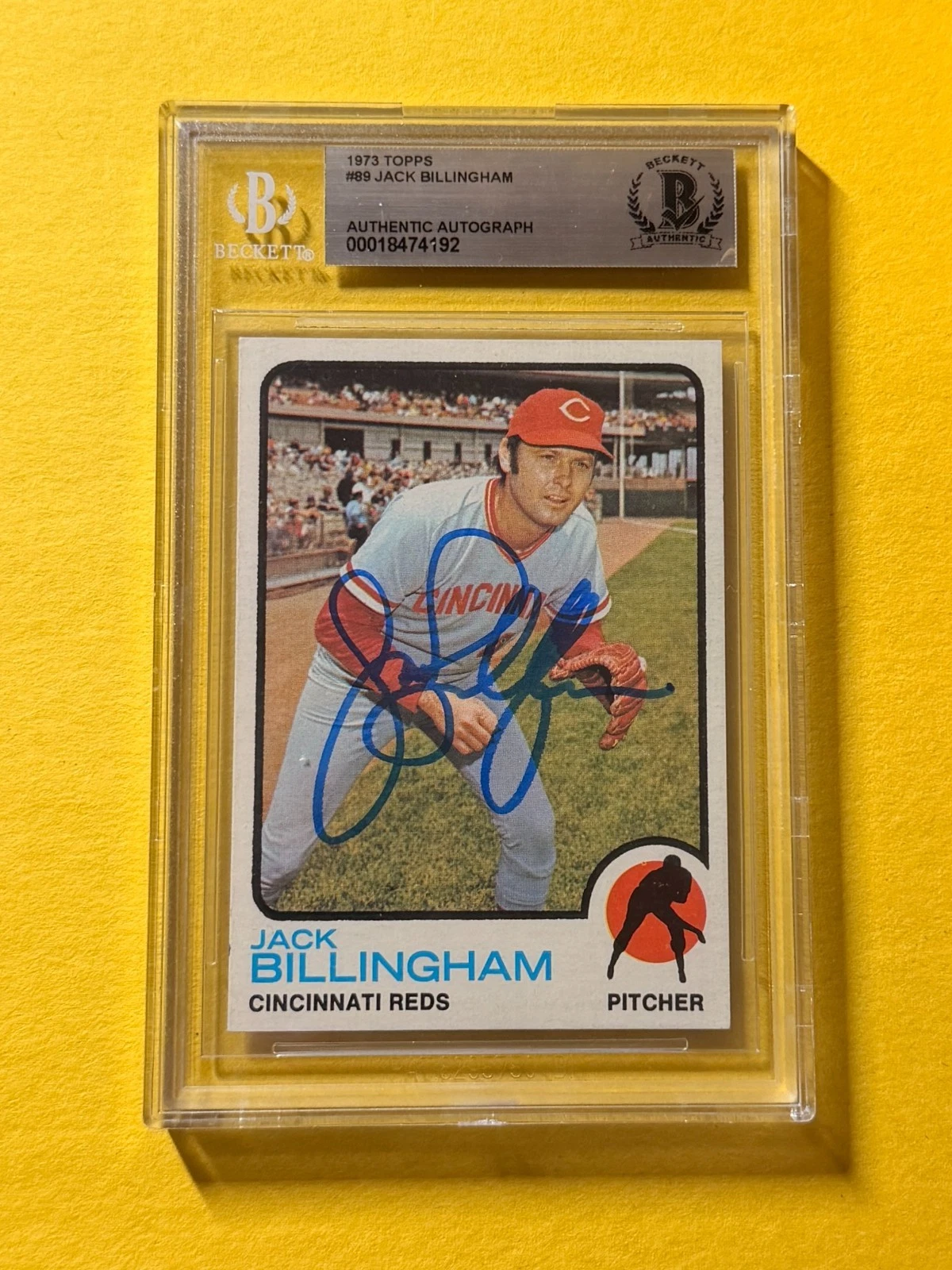 1973 TOPPS JACK BILLINGHAM #89 SIGNED AUTO CARD BECKETT AUTHENTIC REDS
