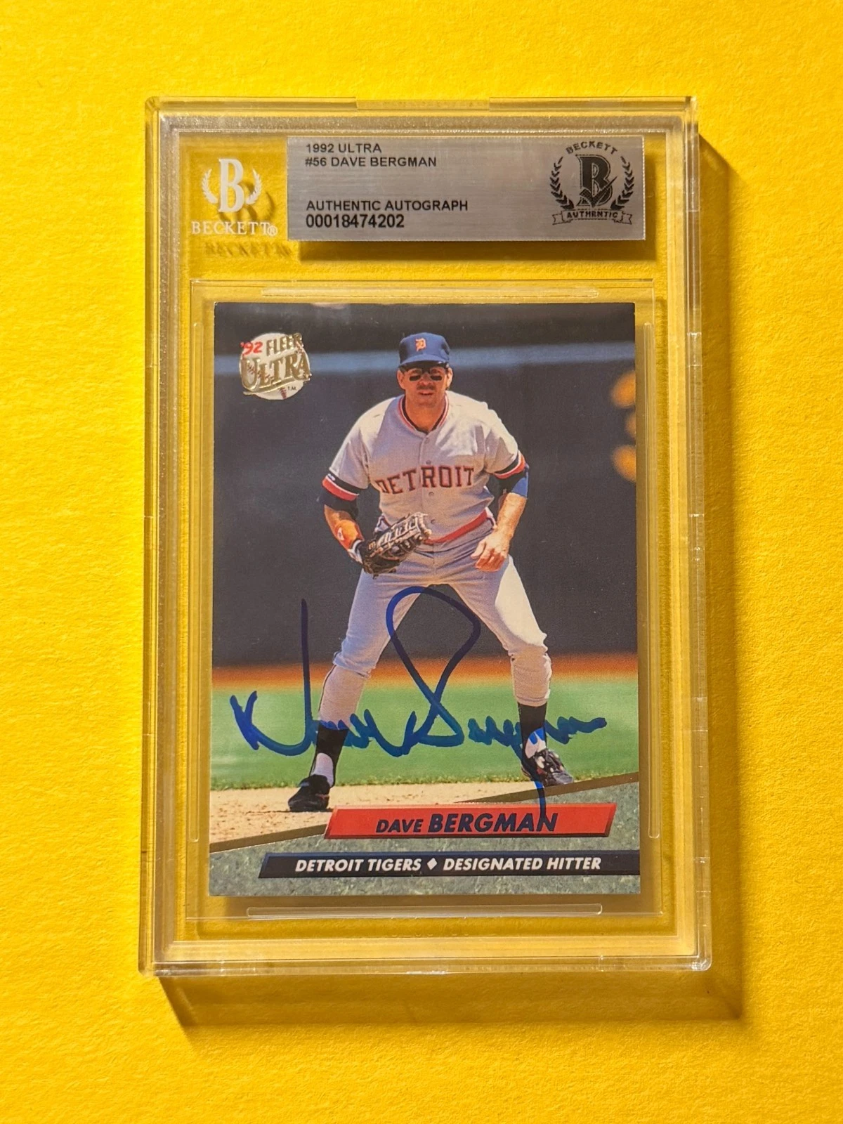 1992 ULTRA DAVE BERGMAN #56 SIGNED AUTO CARD BECKETT AUTHENTIC TIGERS